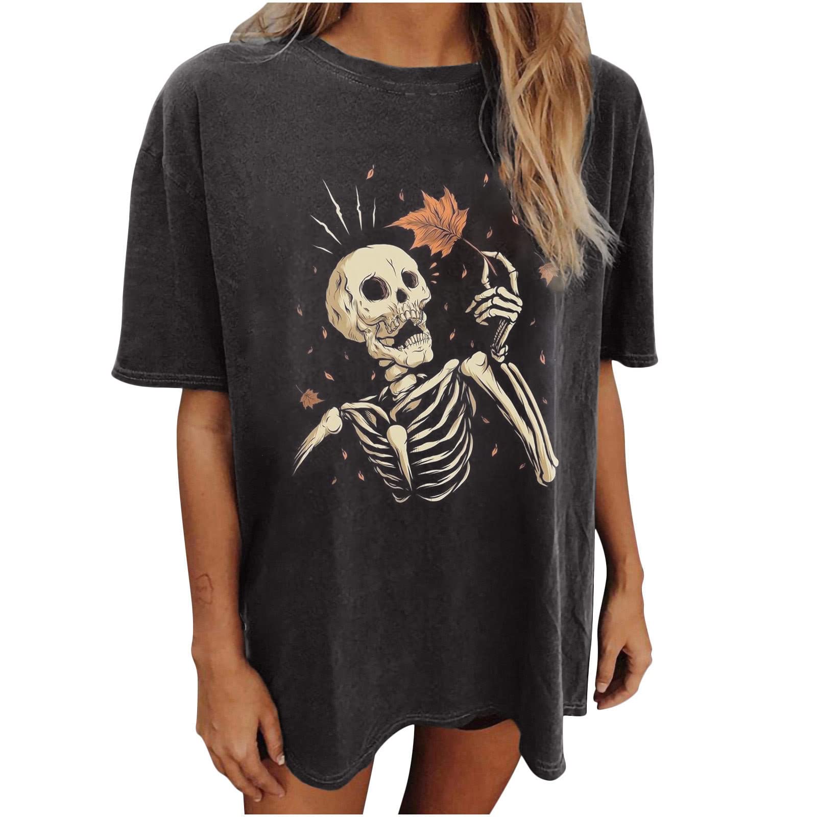 Women's Halloween T-Shirts - Drop Shoulder Oversized Short Sleeve Blouse with Heart on String Print | Funny Graphic Tees for Women | Perfect for Halloween Parties, Costume Events & Casual Wear