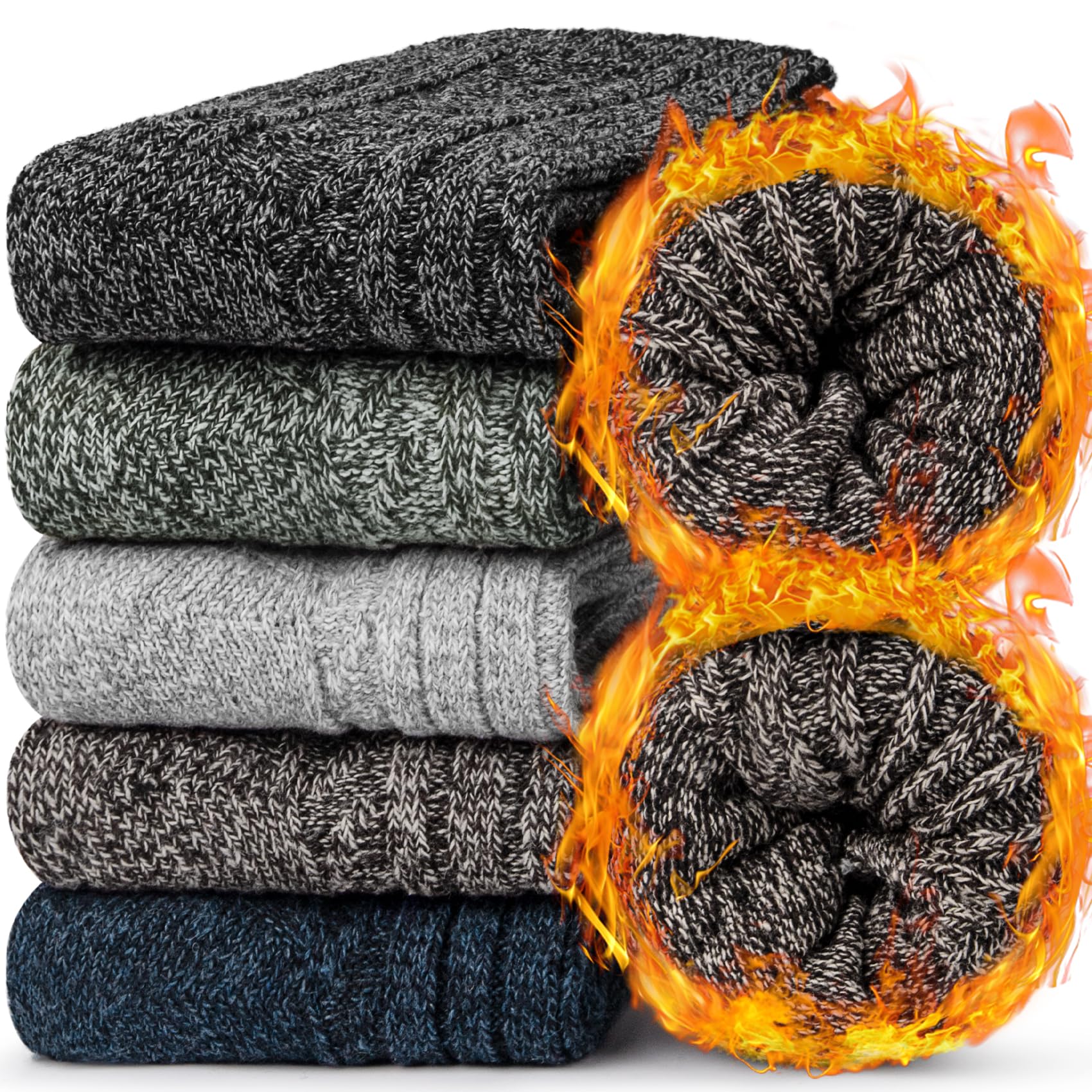 Women's Wool Thermal Socks 5-Pack - Soft Thick Winter Socks for Cold Weather & Nordic Style