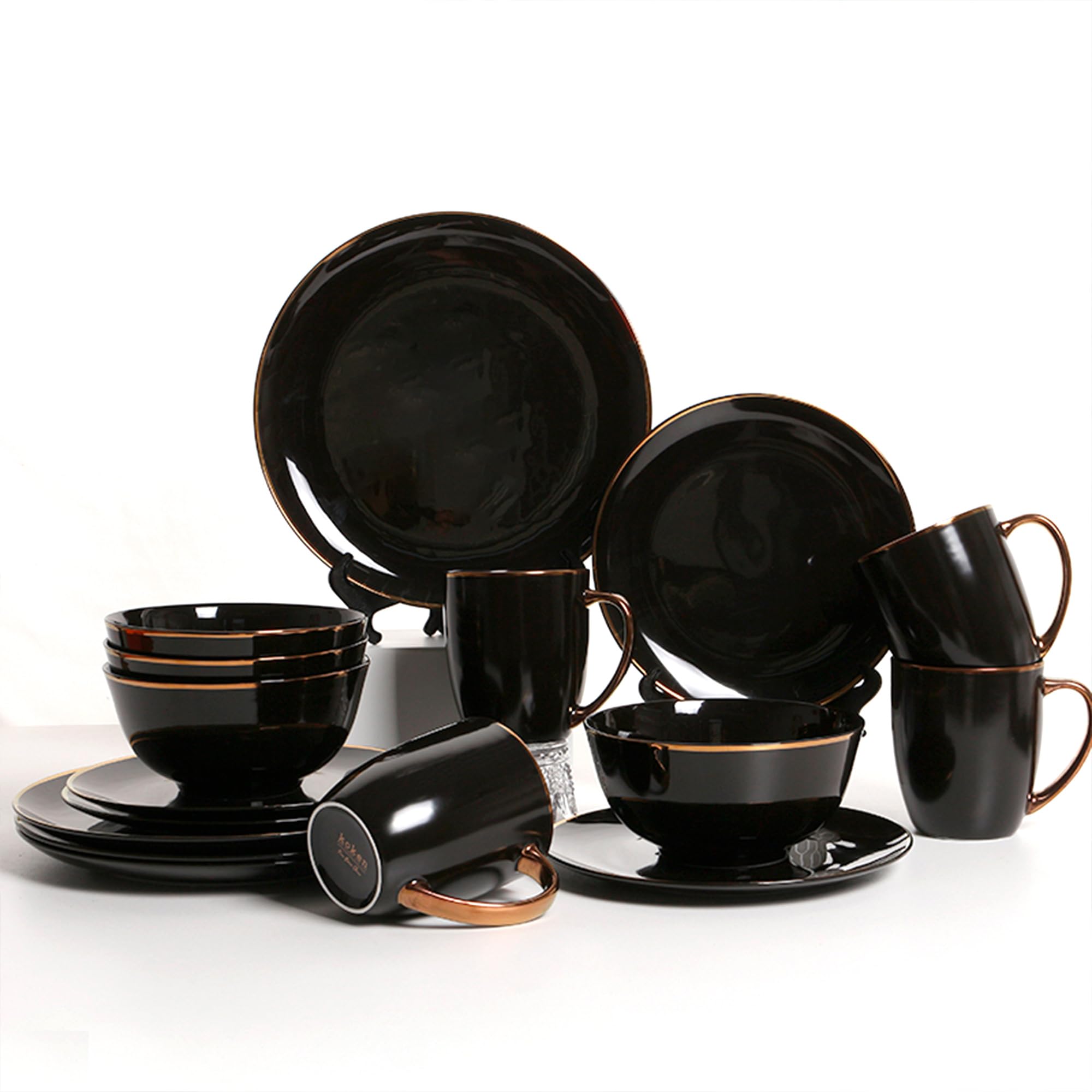 16-Piece Porcelain Dinnerware Set for 4 - Bone China Plates, Bowls & Mugs - Microwave Safe Round Dinnerware Set - Elegant Kitchen & Home Dining Essentials by KOKEN | Perfect for Family Meals, Dinner Parties & Everyday Use