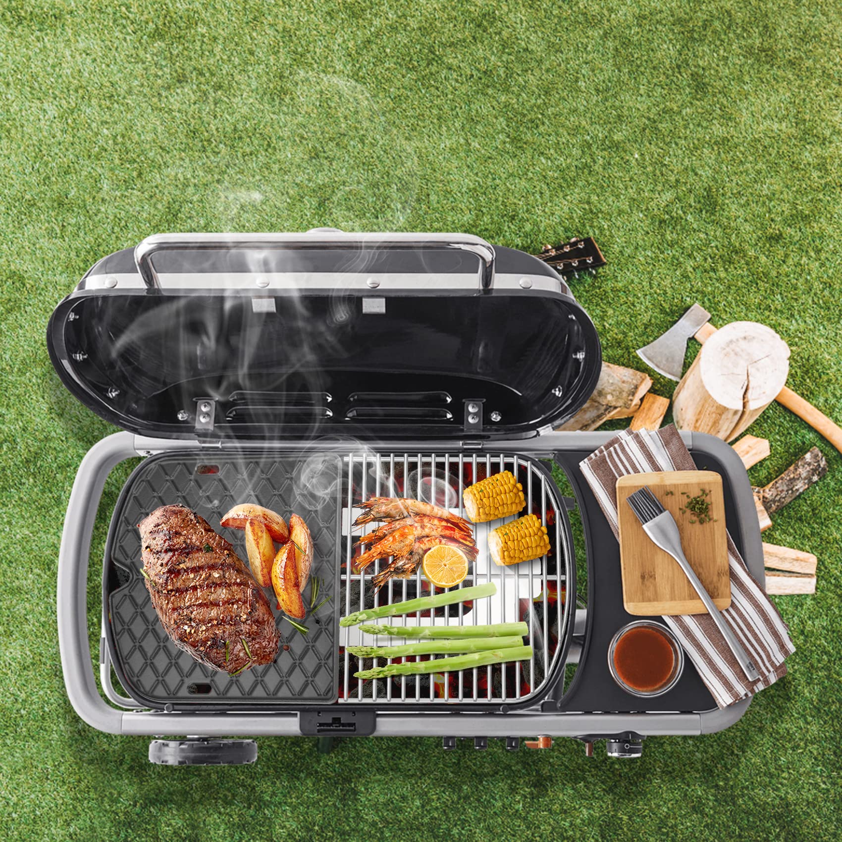 Onlyfire Reversible Cast Iron Griddle for Weber Traveler Portable Gas Grill - Double-Sided Cooking Griddle Replacement for Weber 9010001 - Perfect for Camping, Tailgating & Outdoor BBQs