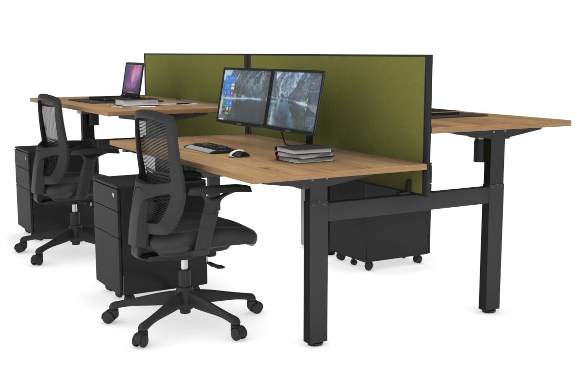 Adjustable 4-Person H Bench Workstation with Black Frame [1400L x 800W] - Perfect for Office, Coworking Spaces & Home Offices