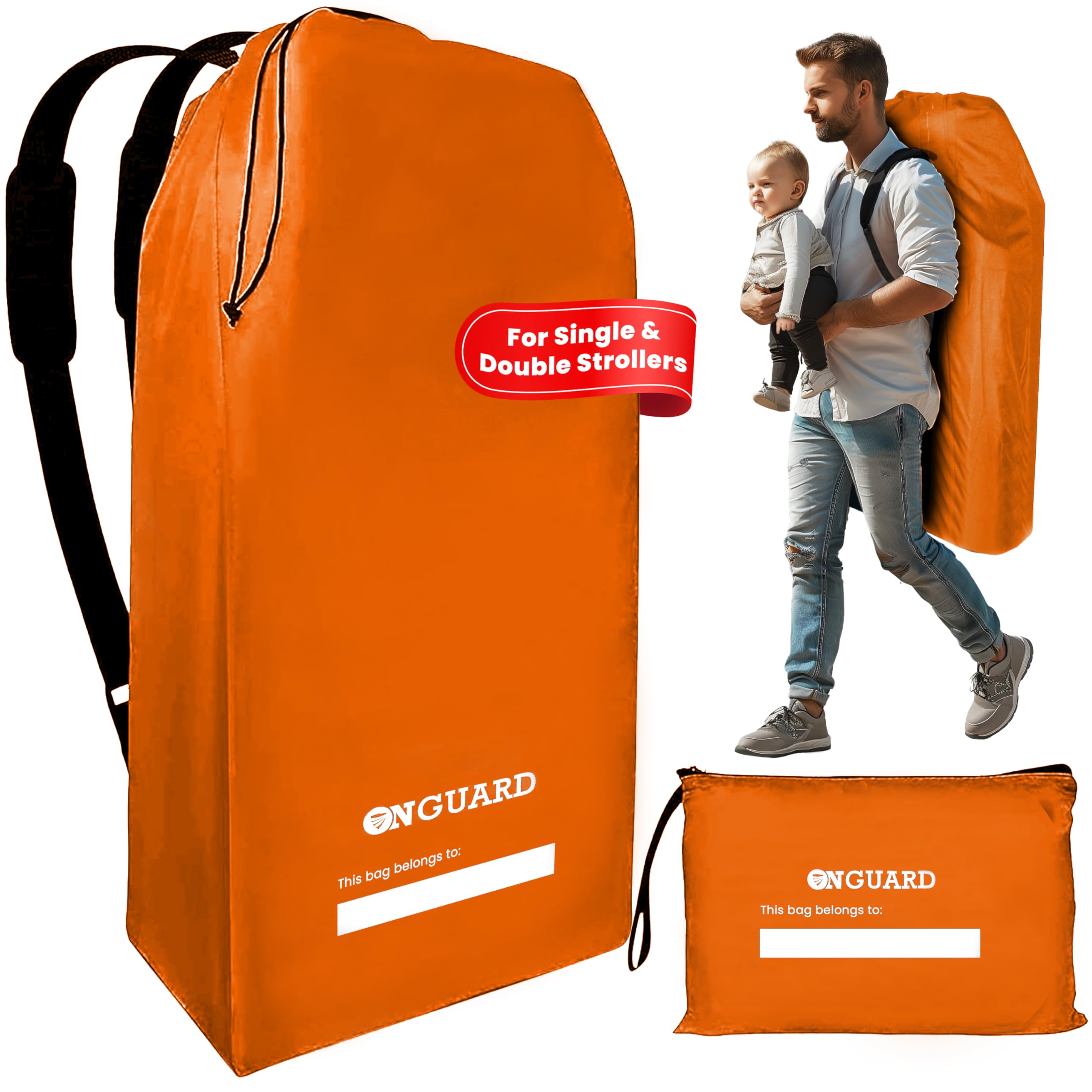 Waterproof Stroller Travel Bag for Airplane - Single & Double Gate Check Bag Backpack - Airline Approved Baby Stroller Cover for Air Travel & Storage | Perfect for Family Vacations, Airport Transfers & Everyday Use - Orange