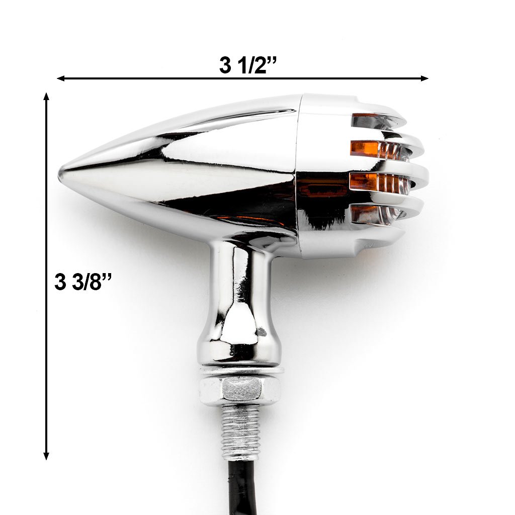 Krator JBM-2003-C Chrome Heavy Duty Motorcycle Turn Signals - 2pcs Finned Scalloped Blinkers for Harley, Cruiser & Chopper Bikes - Enhance Visibility & Style on Night Rides