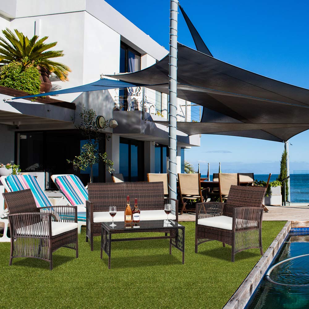 Sisnails 4-Piece Outdoor Patio Furniture Set - 1 Double Seat, 2 Single Seats & 1 Coffee Table - Brown Gradient Wicker Sofa with Armrests - Perfect for Garden, Backyard, Poolside or Balcony Relaxation