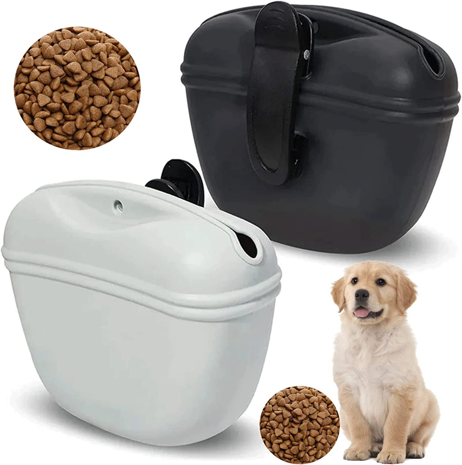 Premium Silicone Dog Training Treat Pouch with Magnetic Buckle - Portable Waist Bag for Pet Rewards & Outdoor Activities - Durable, Leak-Proof & Hands-Free Dog Treat Holder (Black) - Perfect for Dog Walking, Obedience Training & Hiking Adventures