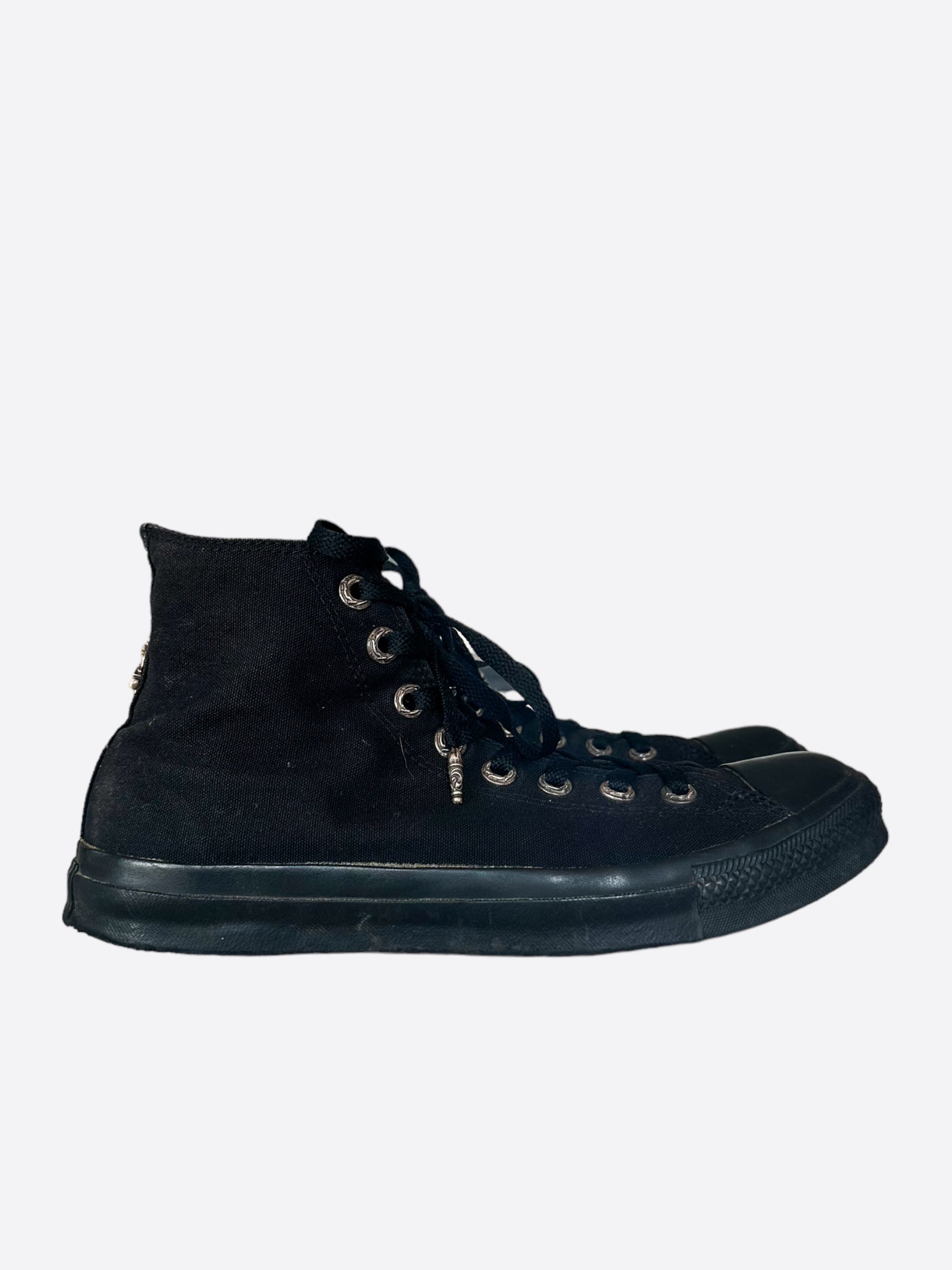 Chrome Hearts Black Star Patch High Top Converse Sneakers - Stylish Punk Rock Fashion Shoes for Men & Women - Perfect for Streetwear, Concerts and Edgy Outfits