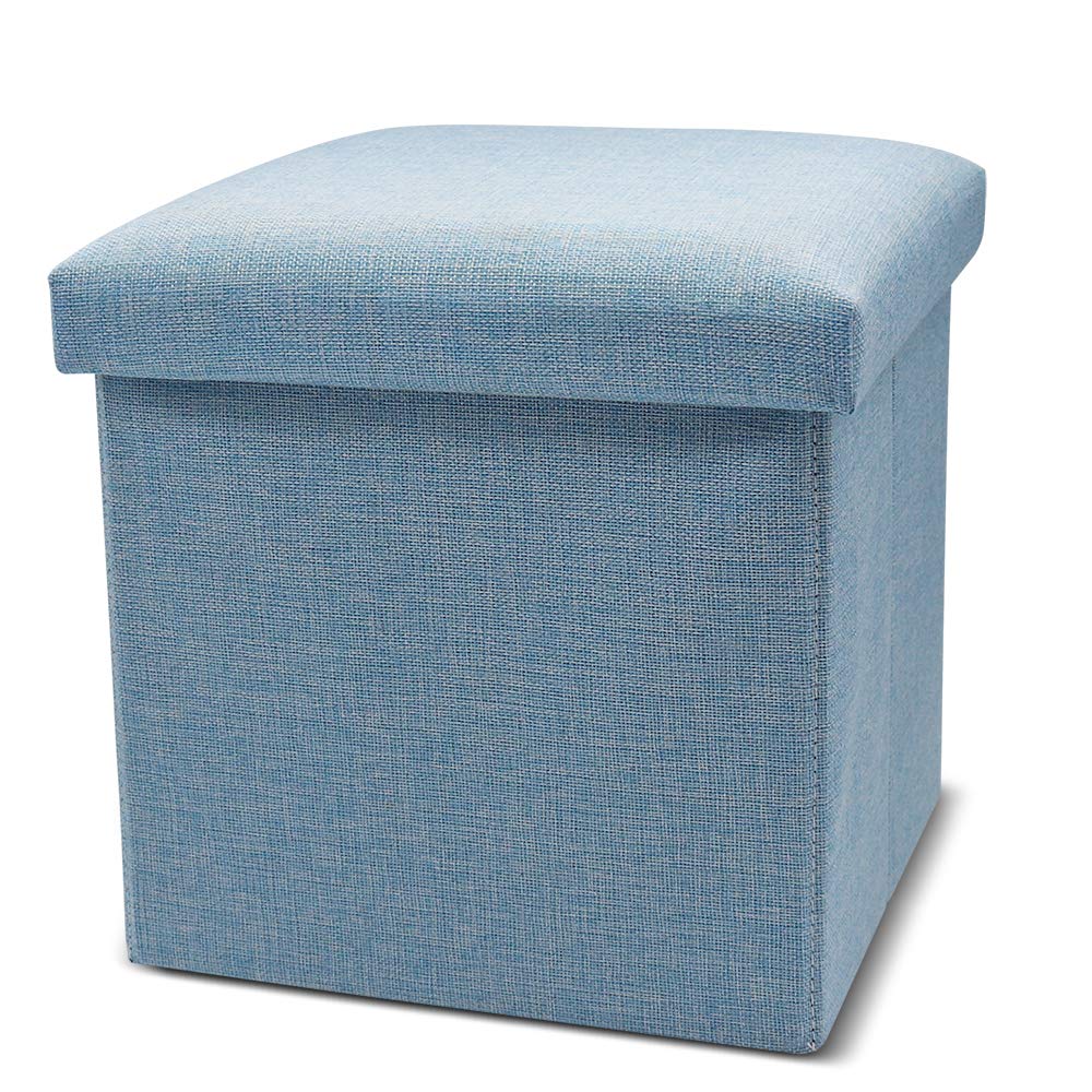 Foldable Storage Ottoman Cube - Memory Foam Seat, Foot Rest & Stool (11.8x11.8x11.8 Inches) - Space Saving Blue Square Ottoman for Living Room, Bedroom & Small Spaces