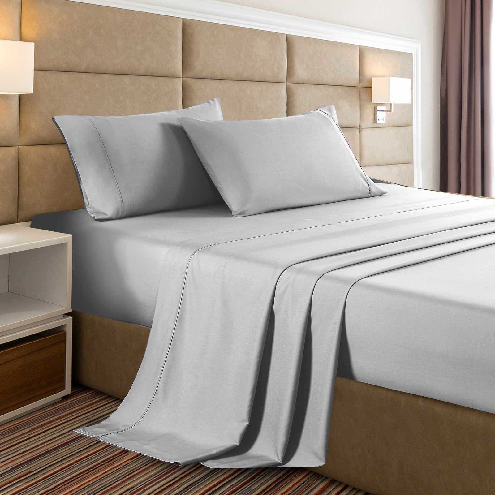2000 Thread Count Bamboo Cooling Sheet Set - Ultra Soft King Size Bed Sheets - Stonewash Grey - Perfect for Hot Sleepers & Summer Nights