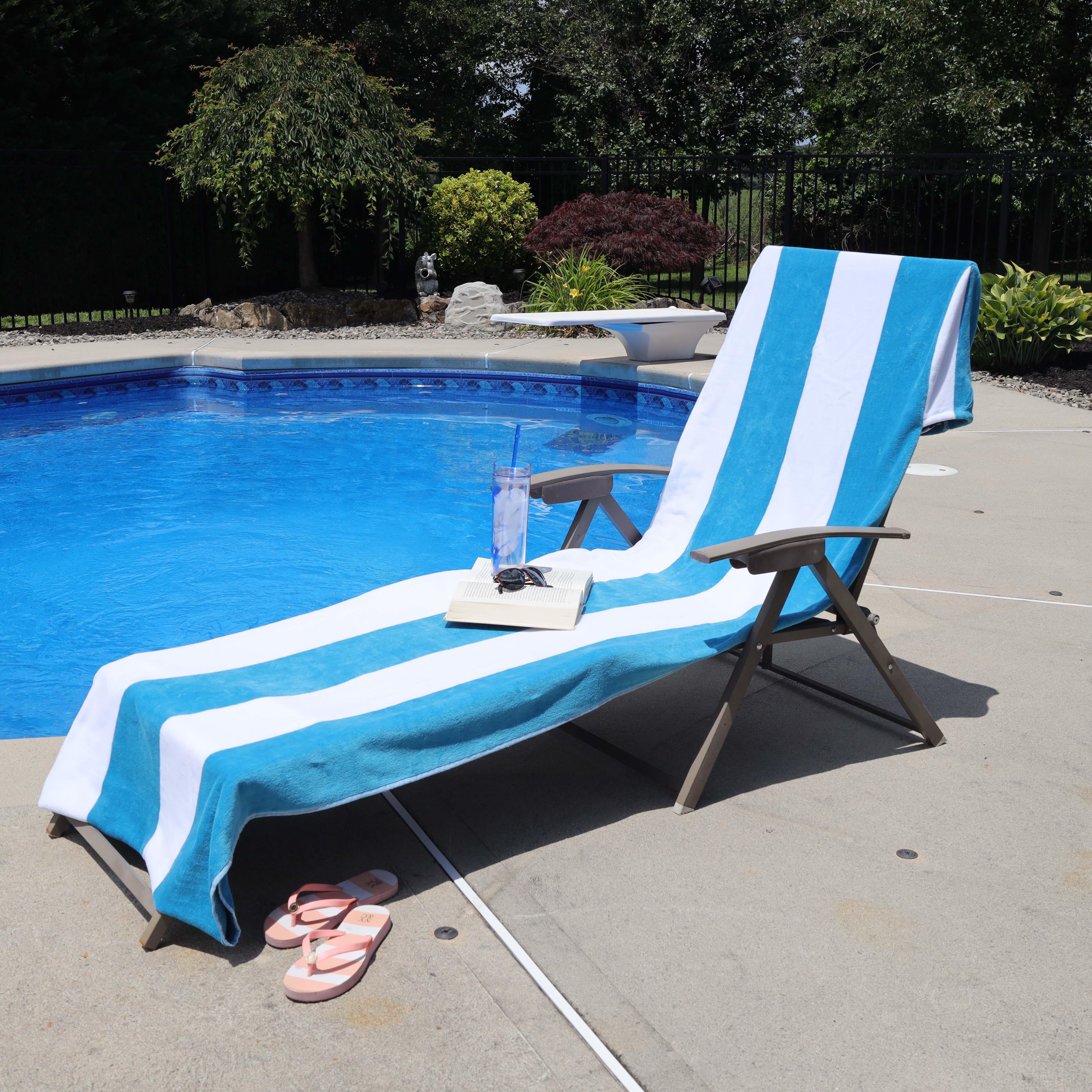 Premium Cotton Cabana Stripe Chaise Lounge Chair Cover - Standard Size, UV Resistant & Waterproof - Perfect for Poolside, Patio, and Outdoor Furniture Protection