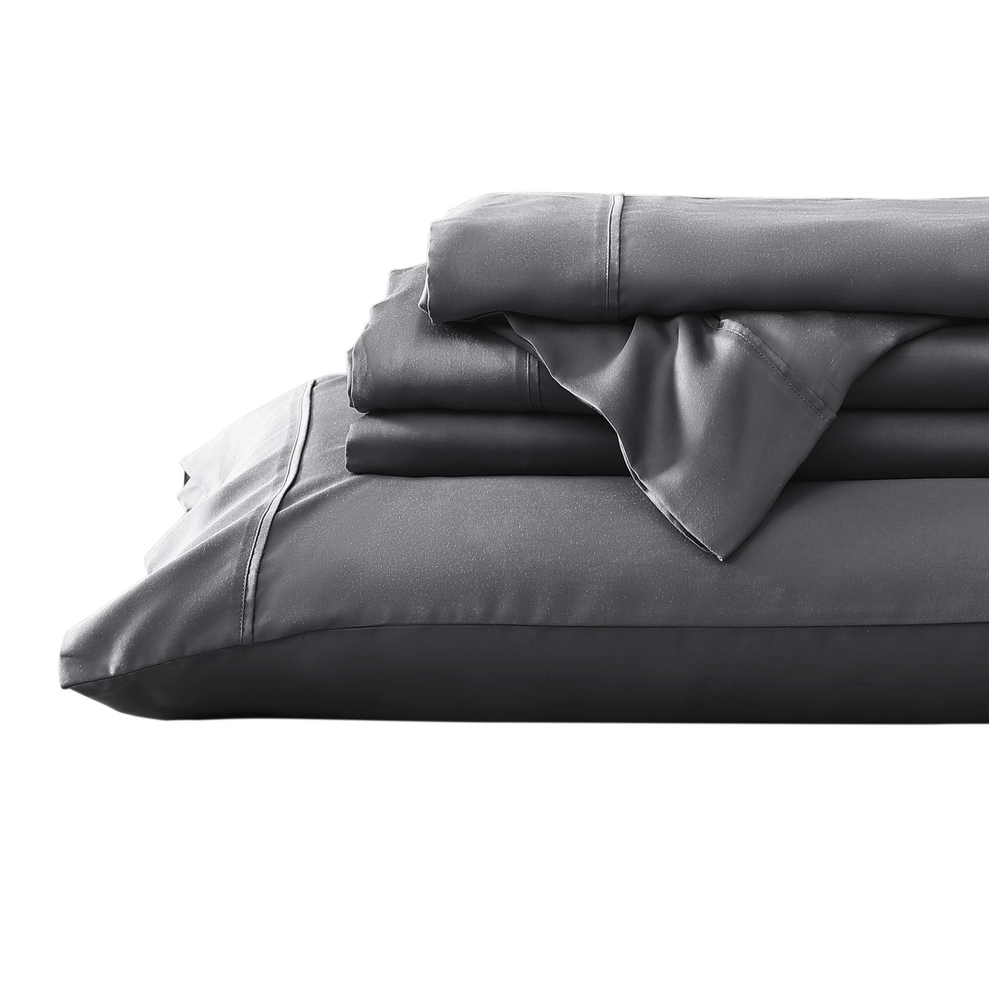 Valeron 100% Tencel Modal Sateen Woven Sheet Set - Luxuriously Soft, Breathable & Cooling Beech Tree Fiber Bedding - King Size Charcoal Grey - Perfect for Hot Sleepers & All-Season Comfort
