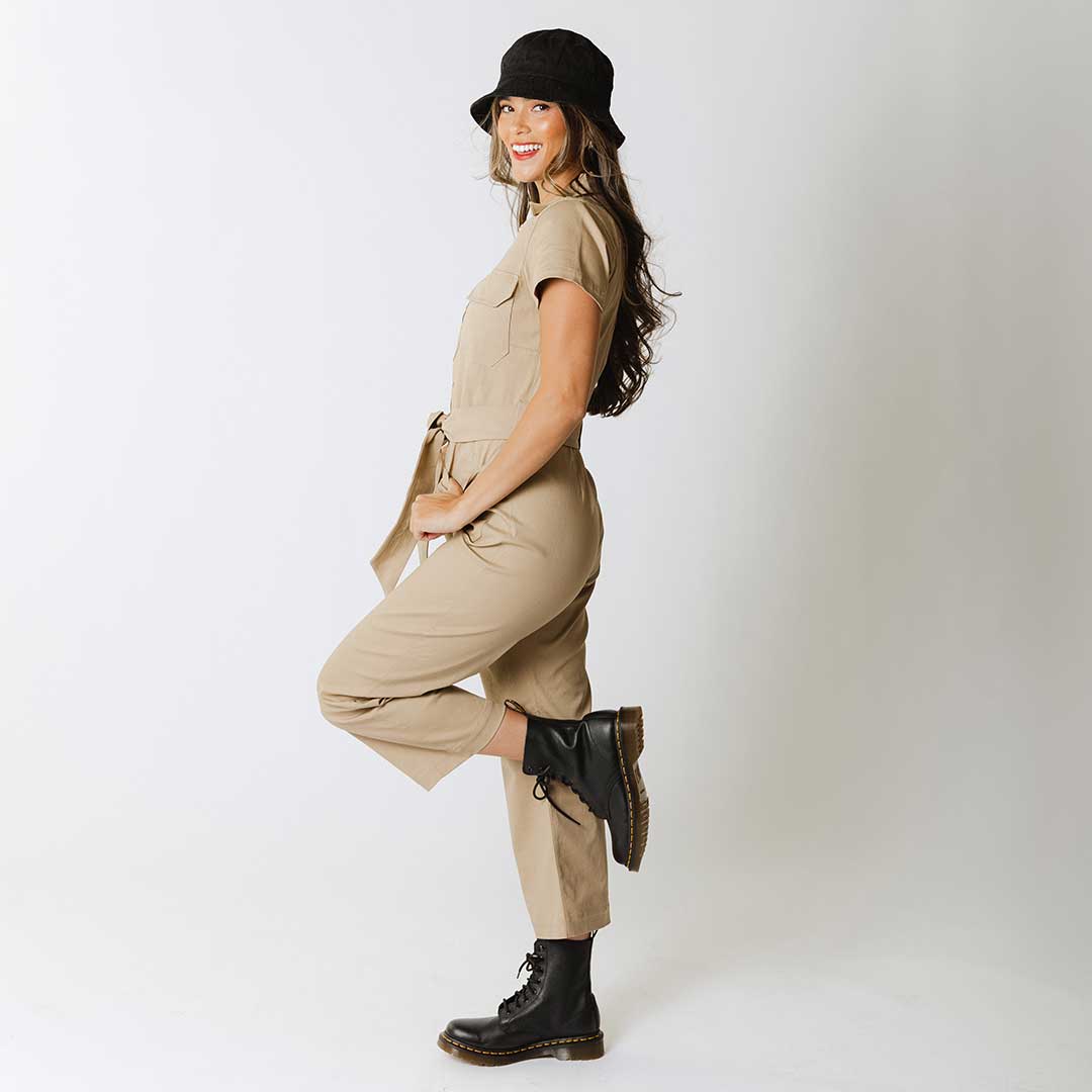Hamptons Jumpsuit for Women - Comfortable Toffee Canvas Romper | Perfect for Beach Vacations, Summer Outings and Casual Wear