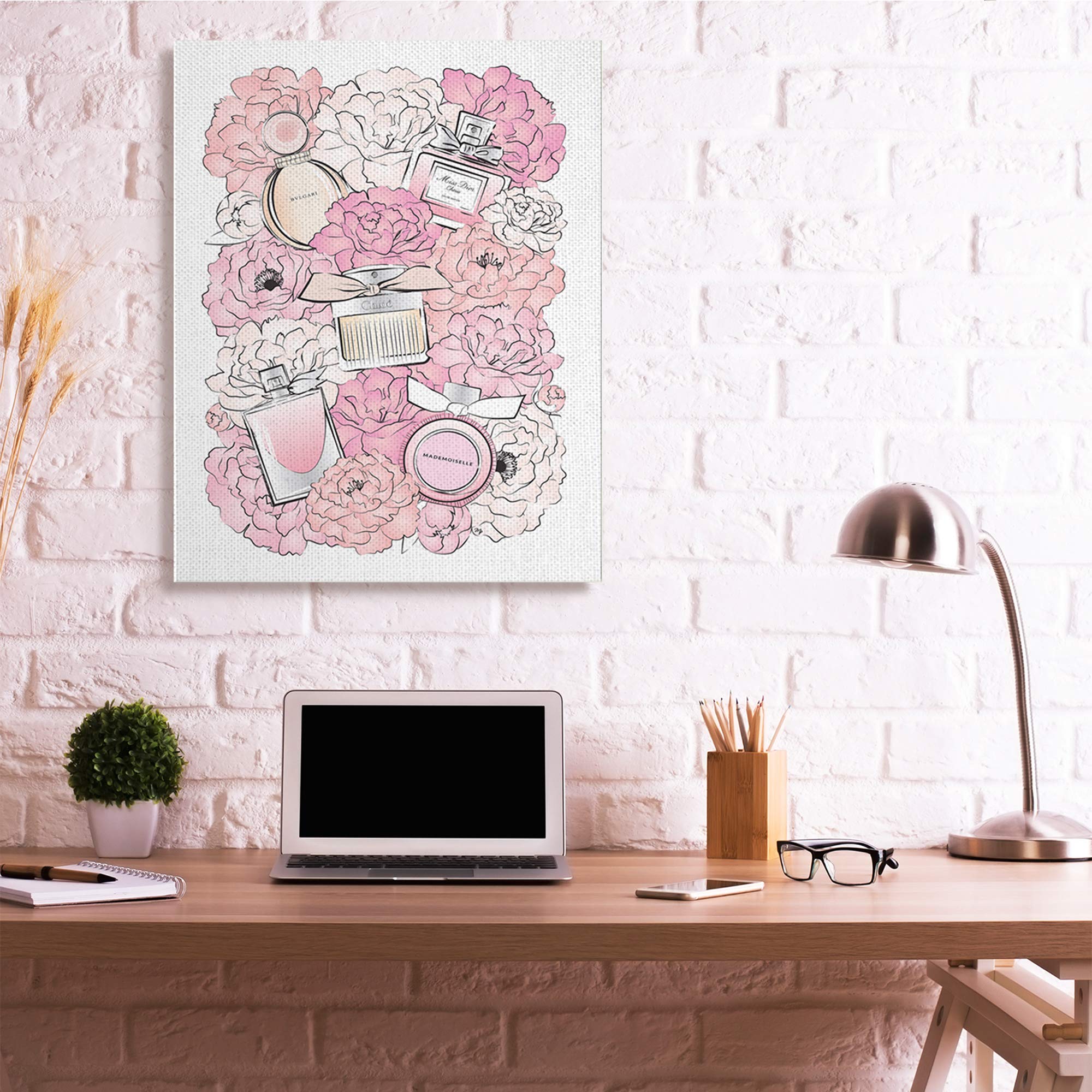 Stupell Industries Pink Glam Peonies & Fashion Fragrance Bottles Canvas Wall Art - 36