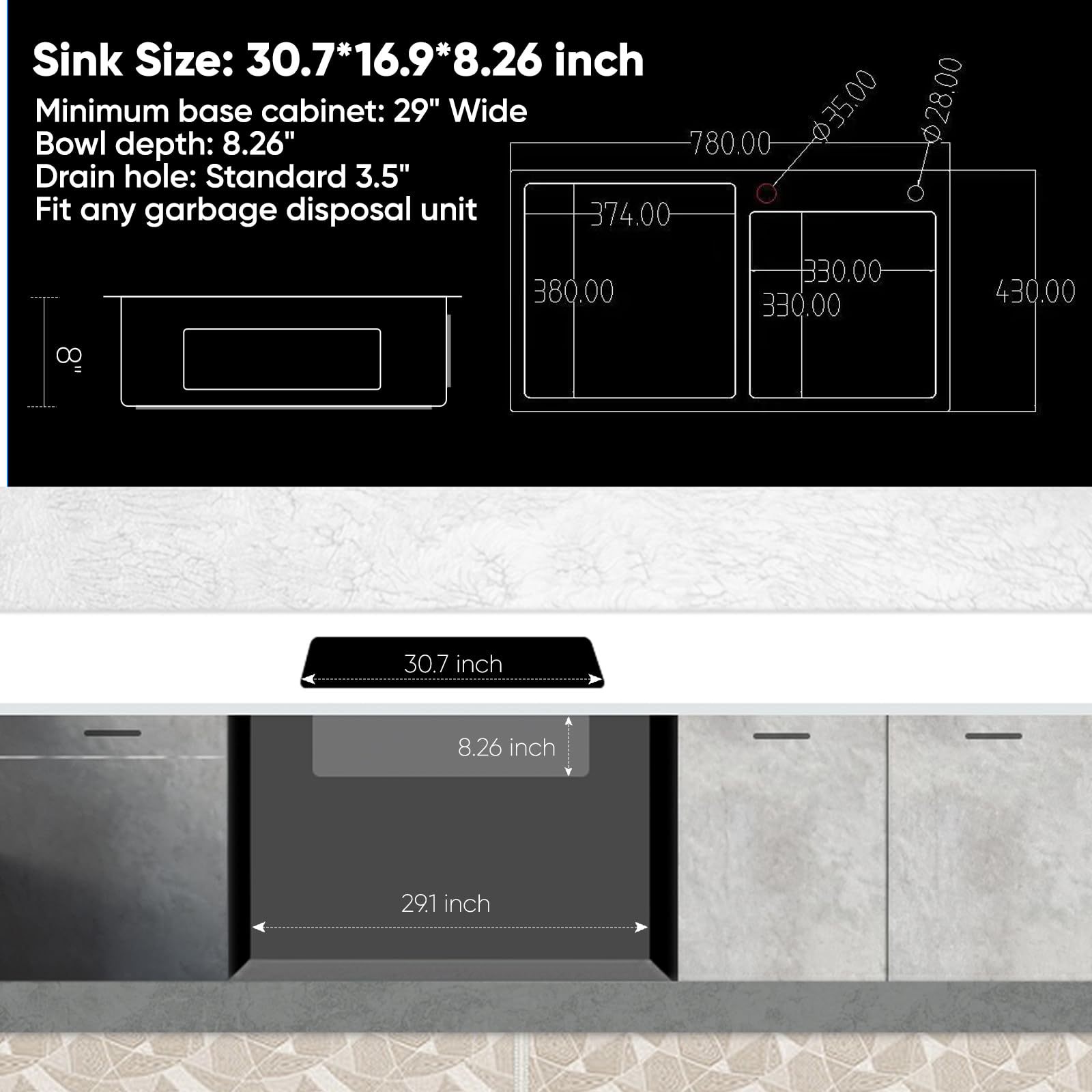 30.7x16.9 Inch 18 Gauge Stainless Steel Double Bowl Kitchen Sink - Topmount/Drop-in Design with Accessories (Silver) | Perfect for Modern Kitchens, Restaurants & RV Remodels