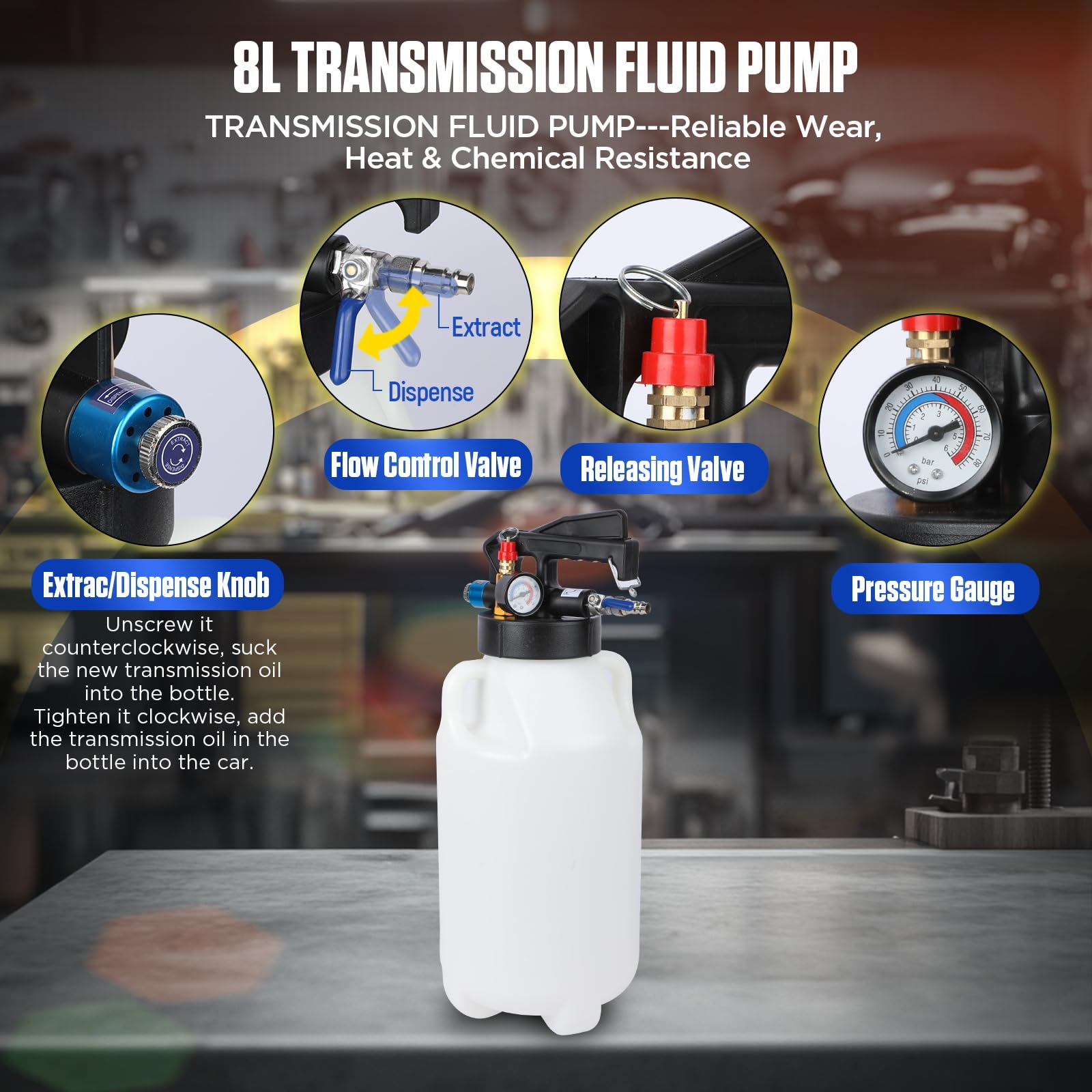 8L Transmission Fluid Transfer Pump Kit with 26PCS ATF Adapters - Automatic Oil Extractor & Dispenser for ATF Refill - Perfect for DIY Car Maintenance & Professional Garage Use