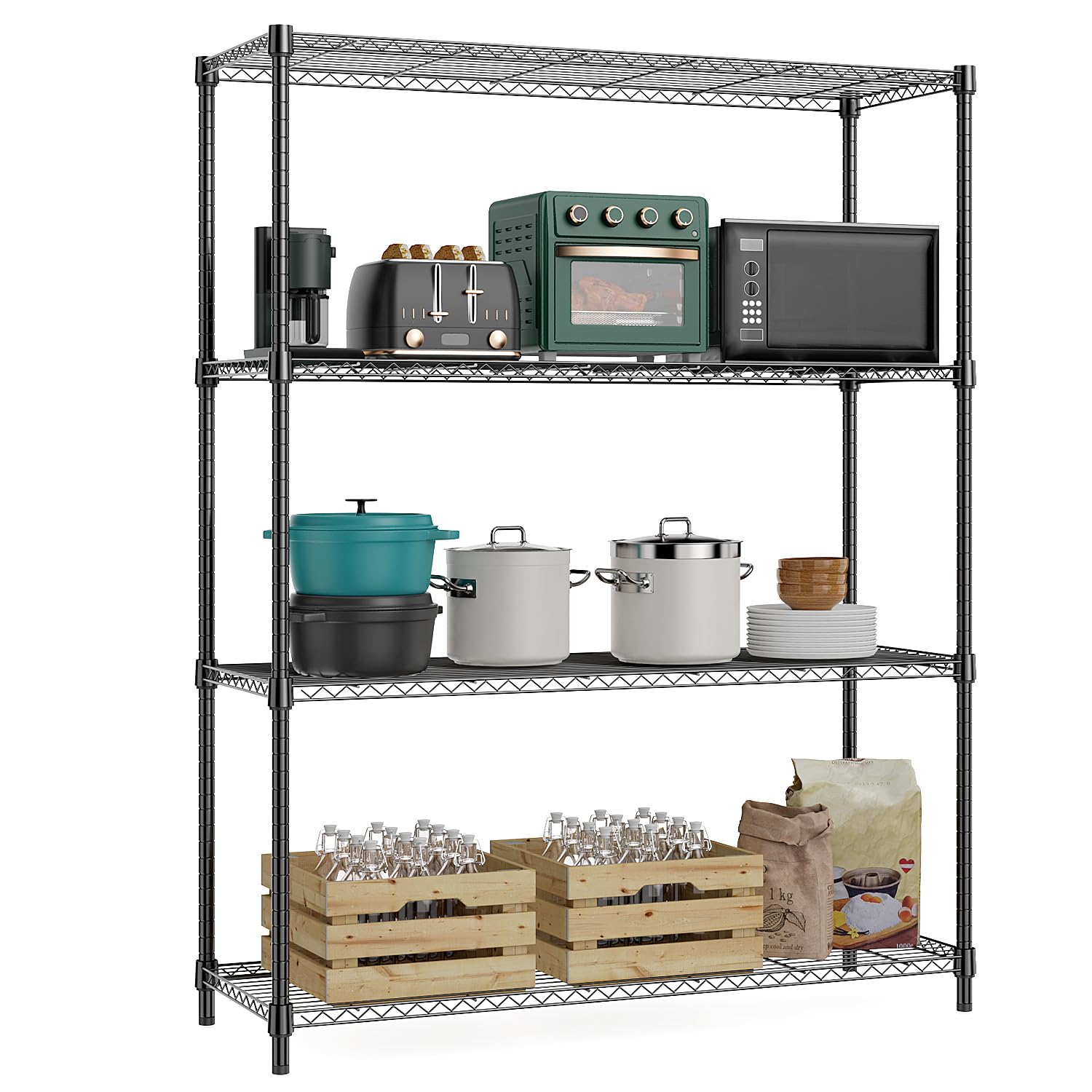 MZG 4-Tier Heavy Duty Metal Wire Shelving Unit - 1400 lbs Capacity, 15.8