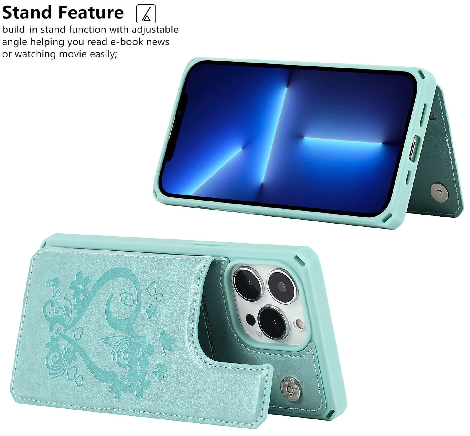 Premium RFID Blocking PU Leather Wallet Case for iPhone 13 Pro (6.1