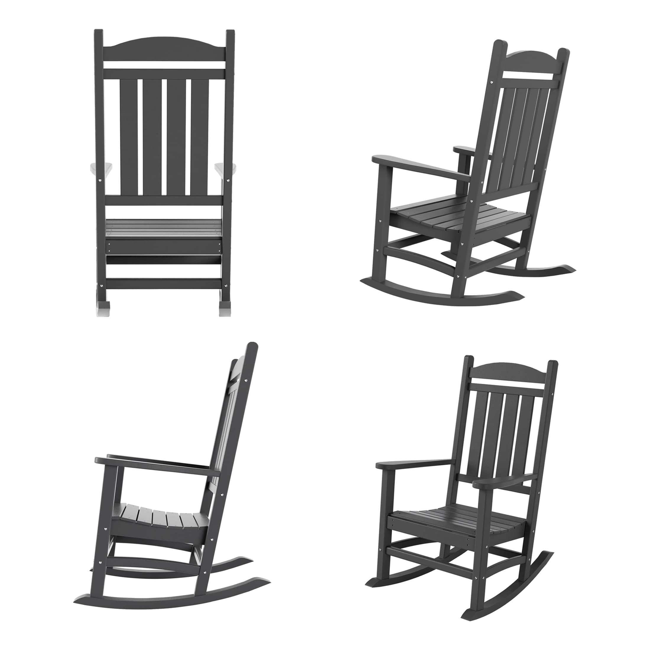 WO Home Furniture 4-Piece Patio Rocking Chair Set - Traditional Outdoor HDPE Rocking Chairs with UV & Weather Resistance (Grey) - Perfect for Porch, Garden, Deck & Backyard Relaxation