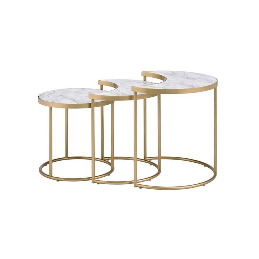 Acme Anpay 3-Piece Nesting Coffee Tables Set - Faux Marble Top with Gold Metal Frame | Modern Side End Tables for Living Room, Bedroom & Office Decor