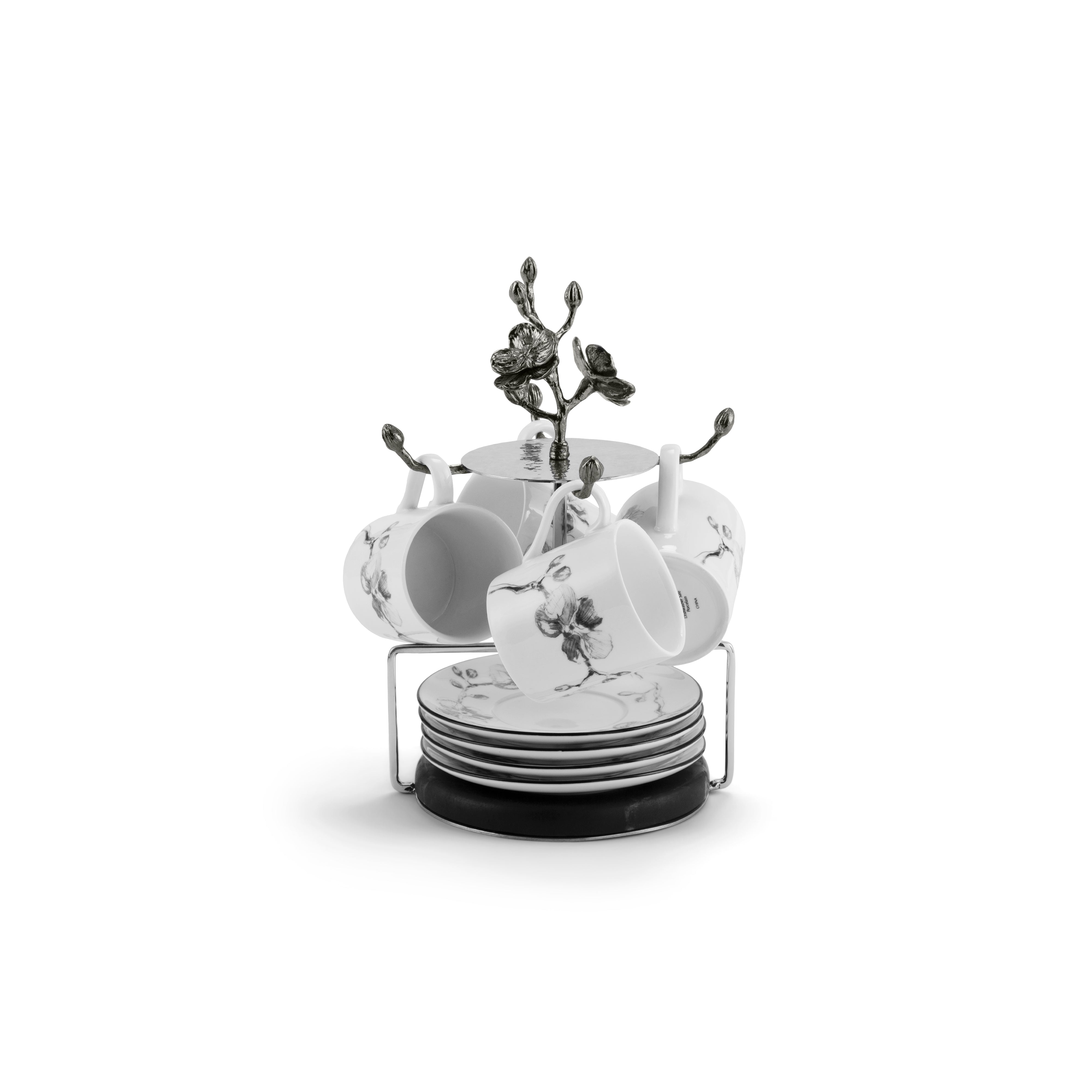 Black Orchid Demitasse Espresso Cups - Elegant Porcelain Coffee Set for Espresso, Cappuccino & Tea - Perfect for Home, Cafe & Restaurant Use
