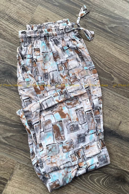 Stylish Geometric Linen Trousers for Women - Comfortable Summer Pants with Unique Print | Perfect for Casual Outings, Beach Vacations & Boho Fashion