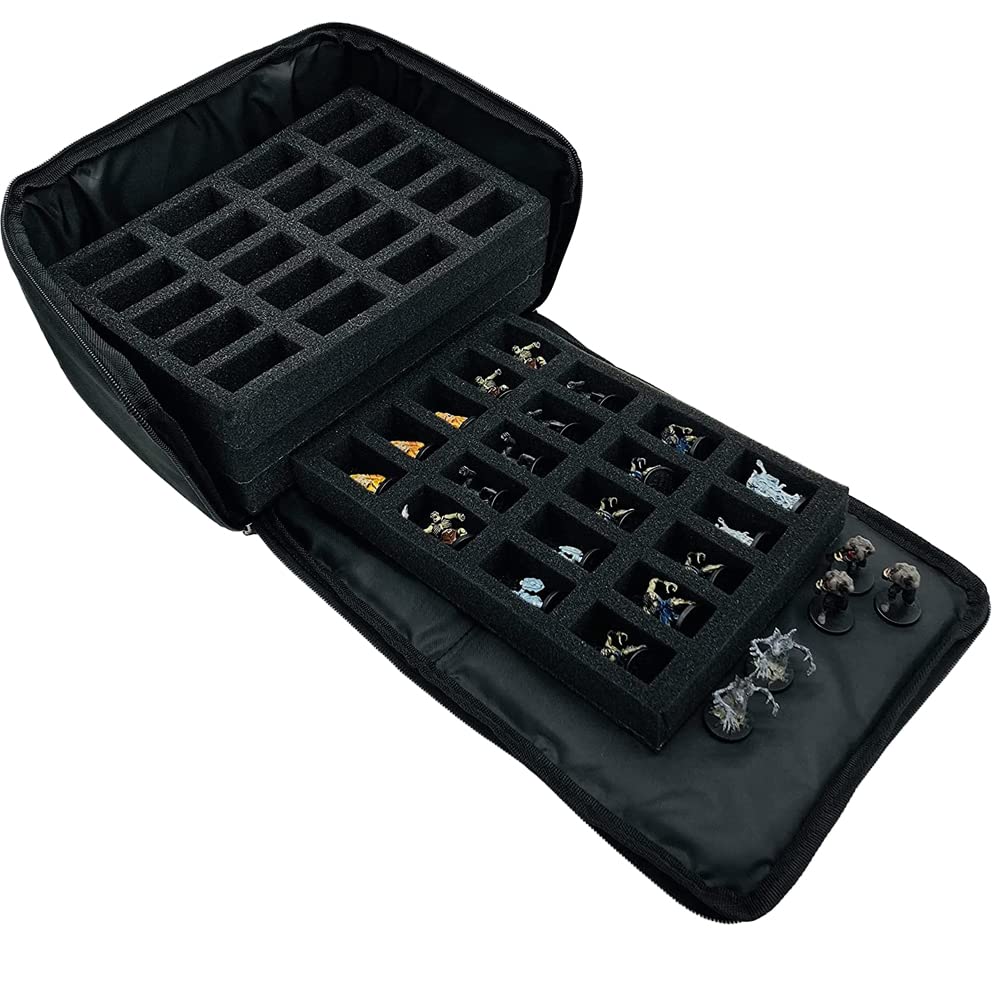 Durable Miniature Carrying Case with Foam Slots - Perfect for 28mm D&D Miniatures Storage | 4-Tray Organizer with Secure Carry Handle | Ideal for Tabletop Gaming, Warhammer, and RPG Accessories