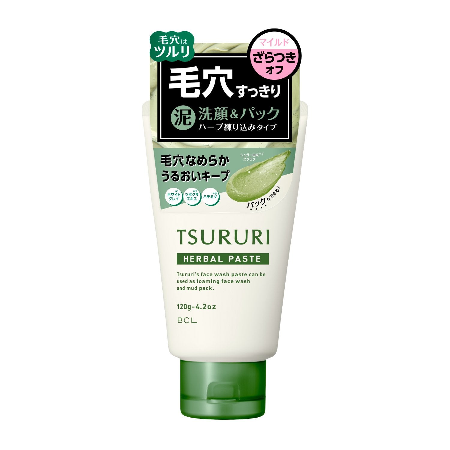 BCL Tsururi Herbal Facial Cleansing Paste Mud Pack 120g - Deep Pore Cleanser for Acne & Blackheads - Perfect for Daily Skincare Routine & Spa Night