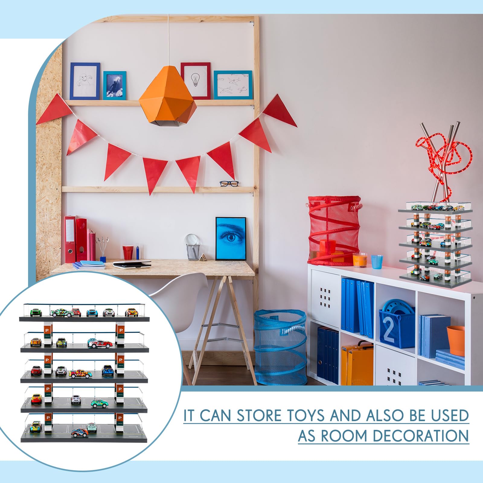1/64 Scale Hot Wheels Diecast Car Display Case - 5-Tier Shelf Holds 30 Toy Cars for Model Car Collection | Perfect for Diorama Scenes, Parking Lot Displays & Garage Storage