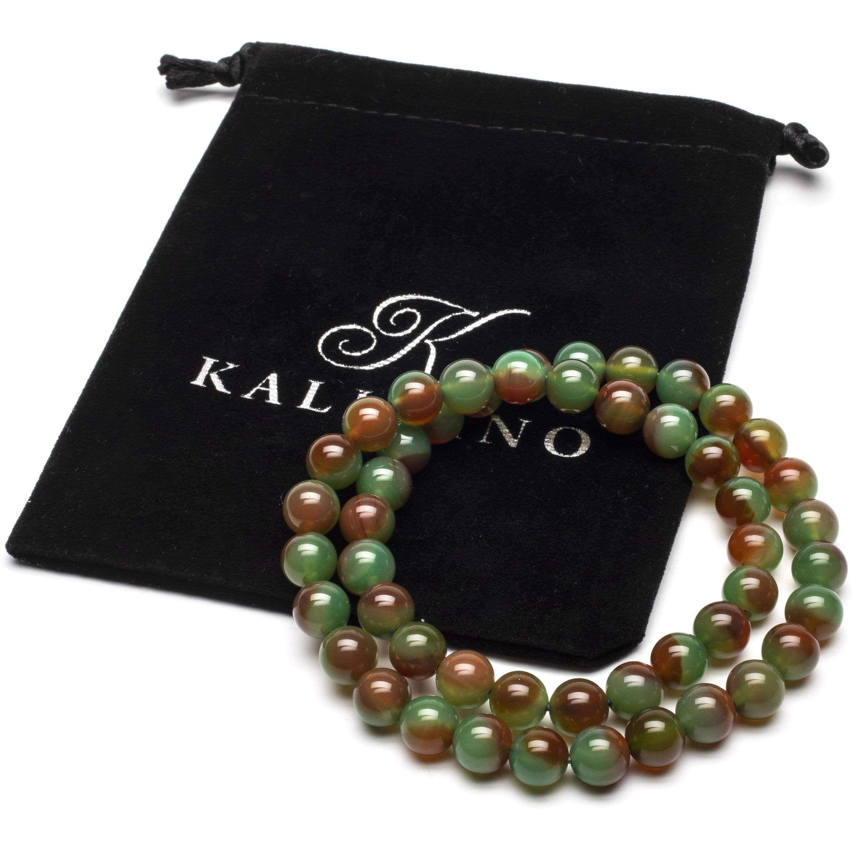 8mm Agate Beads Double Wrap Elastic Gemstone Bracelet for Women - Natural Stone Stretch Bracelet for Yoga, Meditation & Boho Style