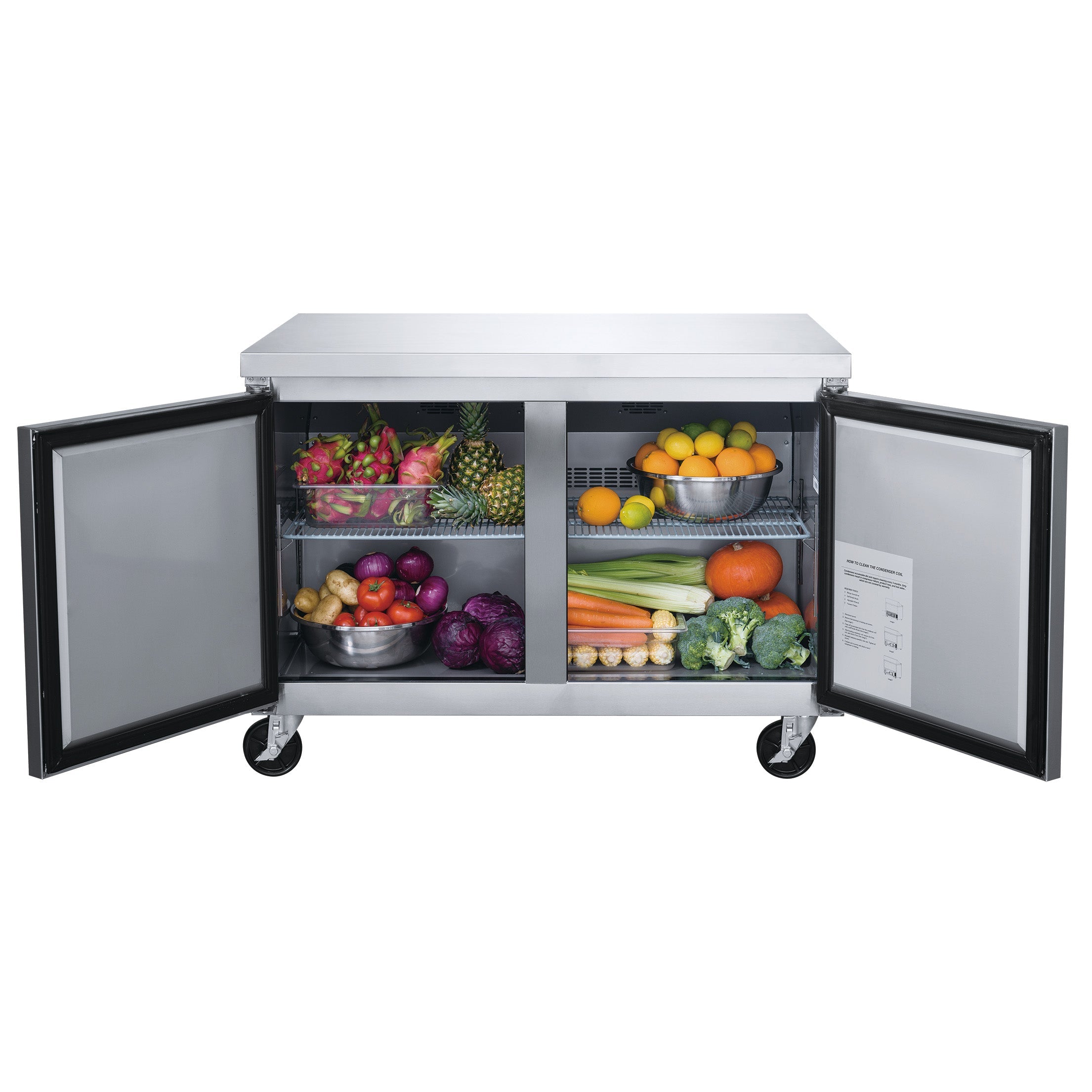 EUC60R 2 Door Undercounter Commercial Refrigerator - Stainless Steel Restaurant Fridge for Bars, Cafes & Kitchens - Energy Efficient Compact Freezer with Digital Temperature Control - Perfect for Small Businesses & Food Service