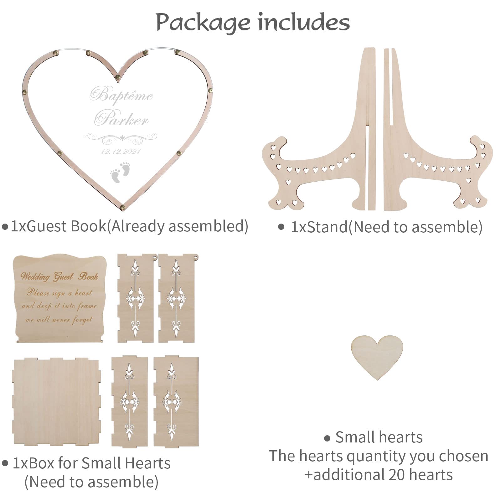 Personalized Heart Drop Guest Book Alternative with Box & Small Hearts - Rustic Wedding Decor, Anniversary & Baby Shower Keepsake - Perfect for Wedding Guest Signing, Anniversary Celebrations & Baby Shower Memories (Style10, Heart)