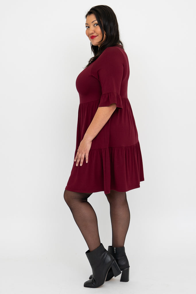 Bernadette Women's Burgundy Bamboo Dress - Elegant & Comfortable for Casual Wear, Office, and Special Occasions