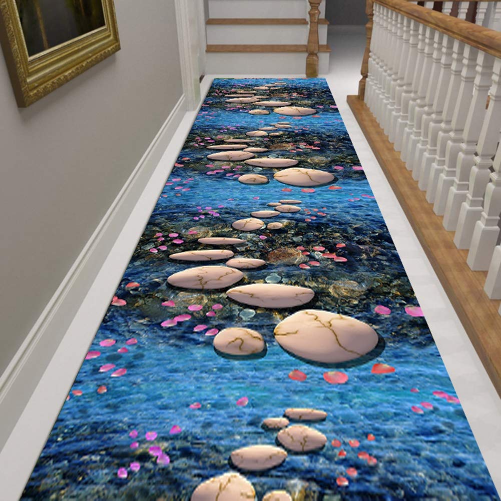 Royal Blue 3D Pebble Design Runner Rug - Indoor/Outdoor Hallway Carpet for Patio, Easy Clean & Machine Washable (80cm x 400cm) - Perfect for Entryways, Living Rooms & High Traffic Areas