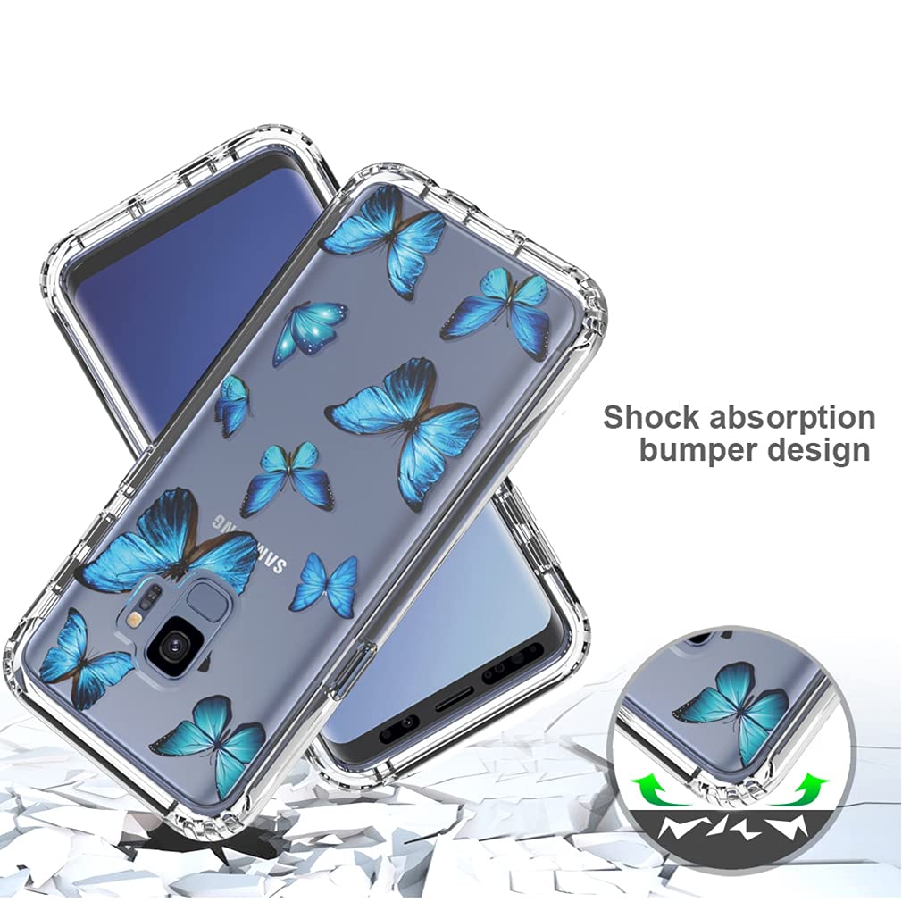Samsung Galaxy S9 Case for Women - Shockproof Clear Floral TPU Slim Protective Cover with Full Body Armor (Butterfly Design) - Perfect for Everyday Use, Travel & Outdoor Activities
