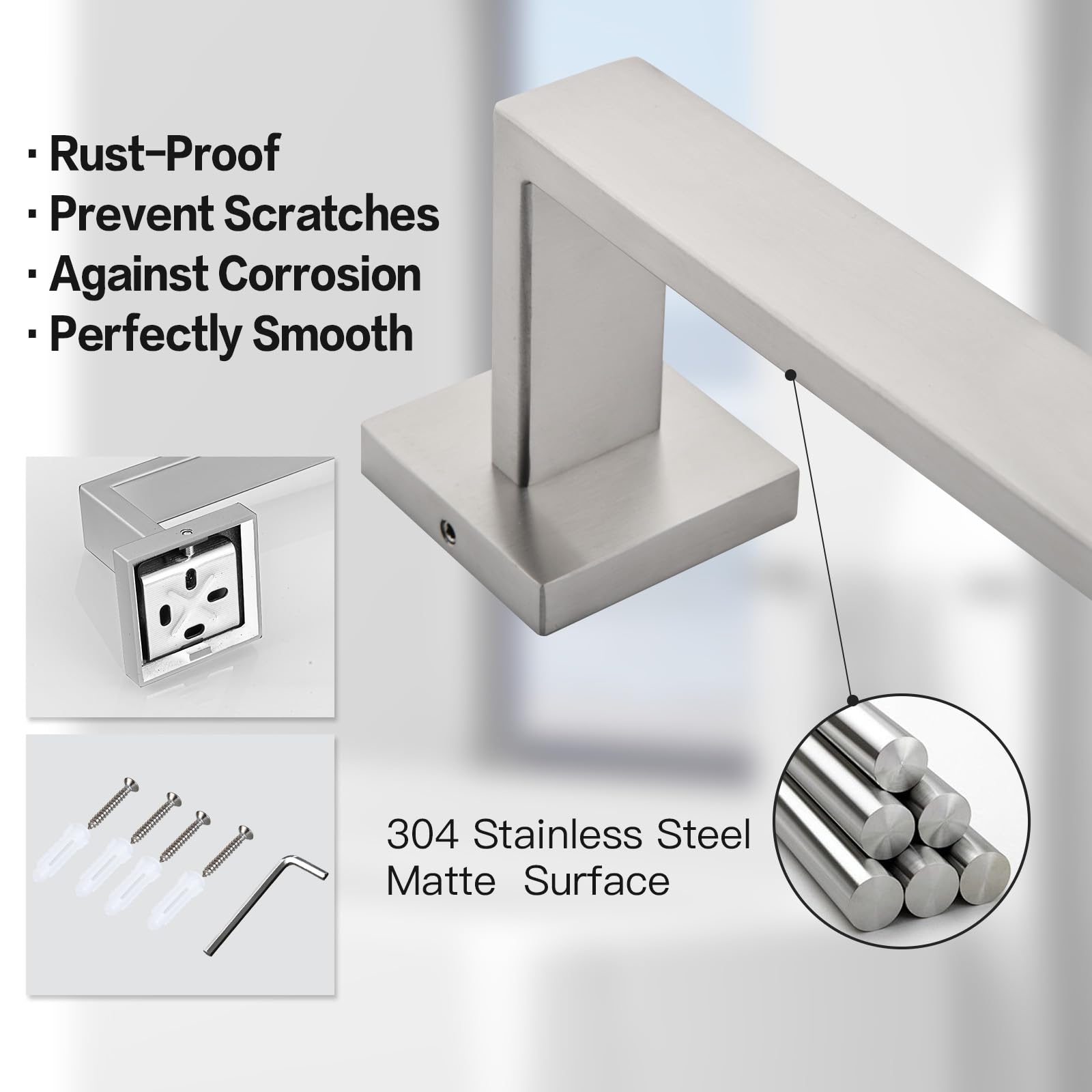 5-Piece Brushed Nickel Bath Towel Bar Set - 16-Inch Wall Mounted Towel Rod, Rack, Toilet Paper Holder with Shelf & 2 Robe Hooks | Modern Bathroom Hardware Accessories for Spa-Like Luxury (Perfect for Master Bath, Guest Bath & Powder Room Decor)