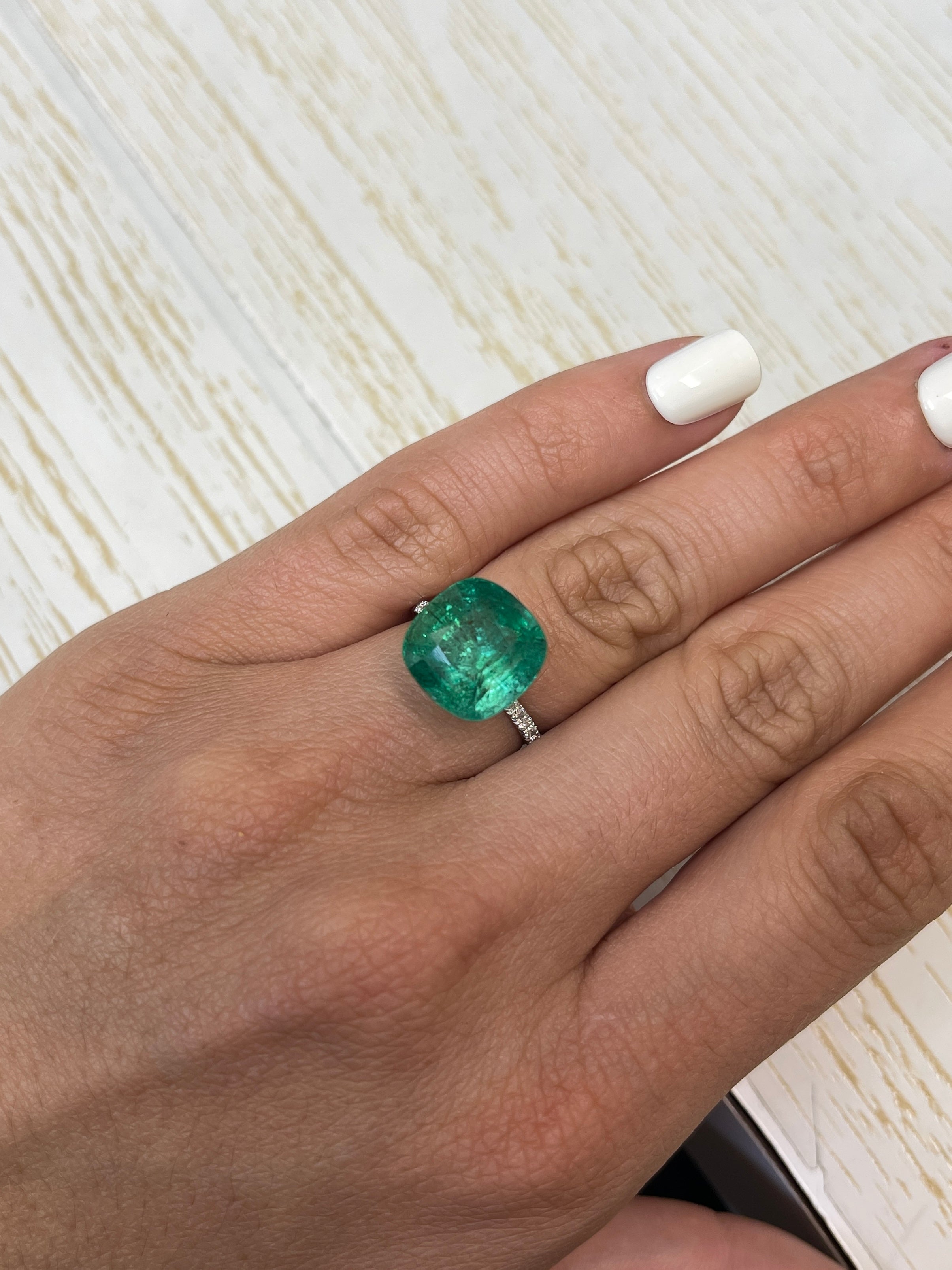 12.5x12.5mm 9.12 Carat Natural Zambian Emerald - Earthy Green Loose Gemstone, Round Cushion Cut for Jewelry Making, Engagement Rings & Collector's Pieces