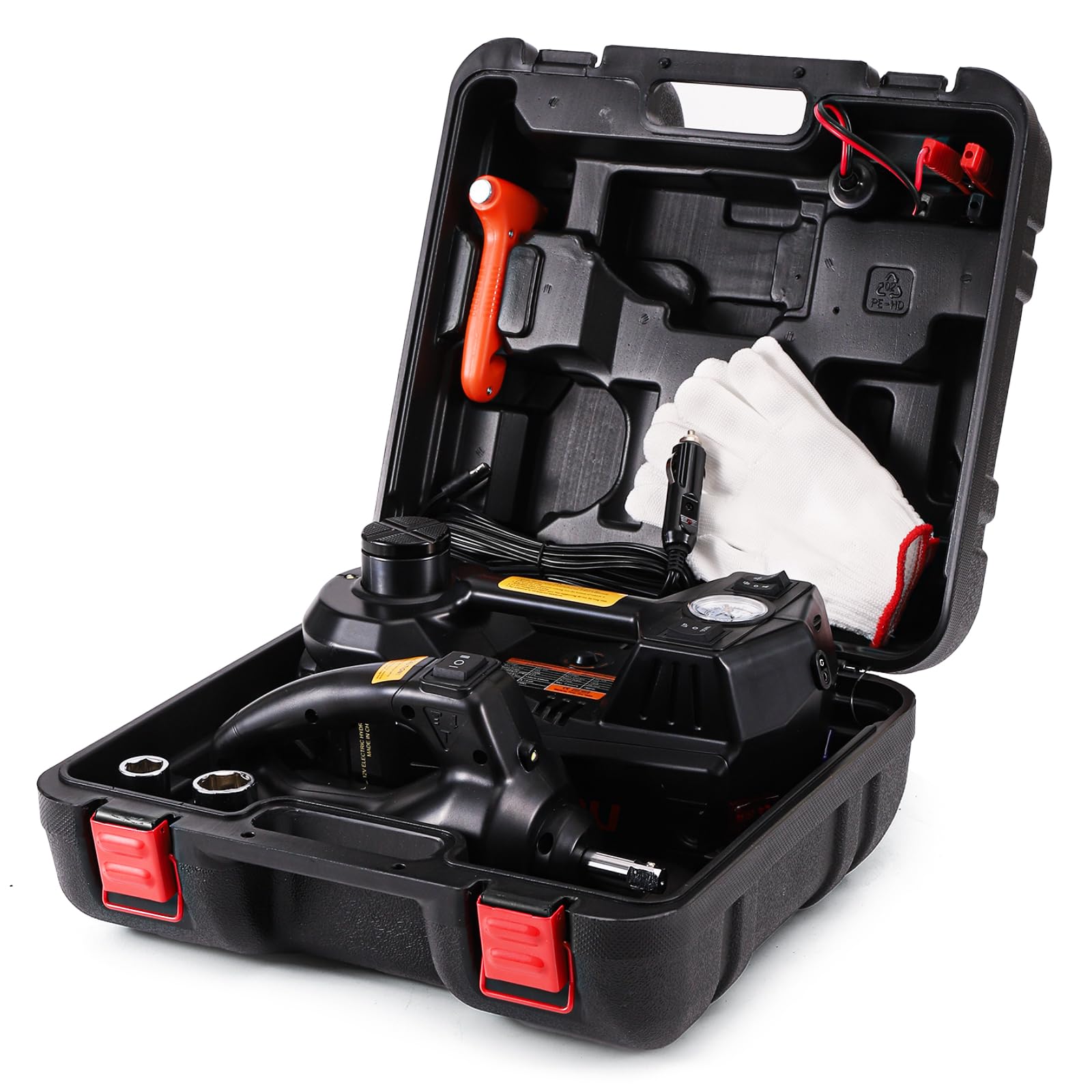 STANDTALL 5 Ton 12V Electric Car Jack Kit - Hydraulic Floor Jack with Impact Wrench & Tire Inflator Pump, LED Light - Perfect for Emergency Roadside Repairs, Tire Changes, and Vehicle Maintenance