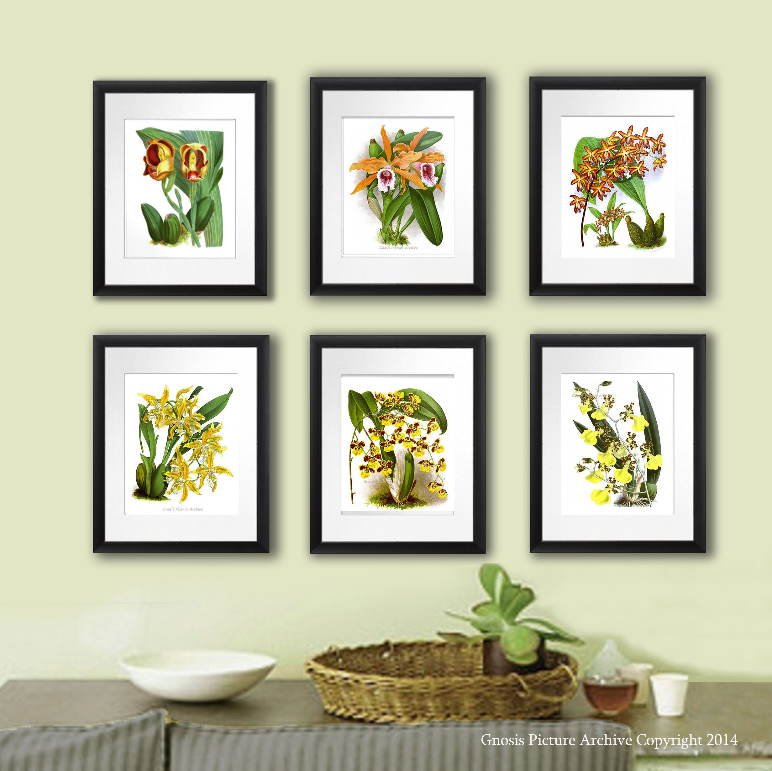 Set of 6 Tropical Orchid Wall Art Prints - Orange & Yellow Unframed Canvas Paintings for Living Room, Bedroom, Office Decor | Vibrant Floral Home Decorations Perfect for Housewarming Gifts & Interior Design