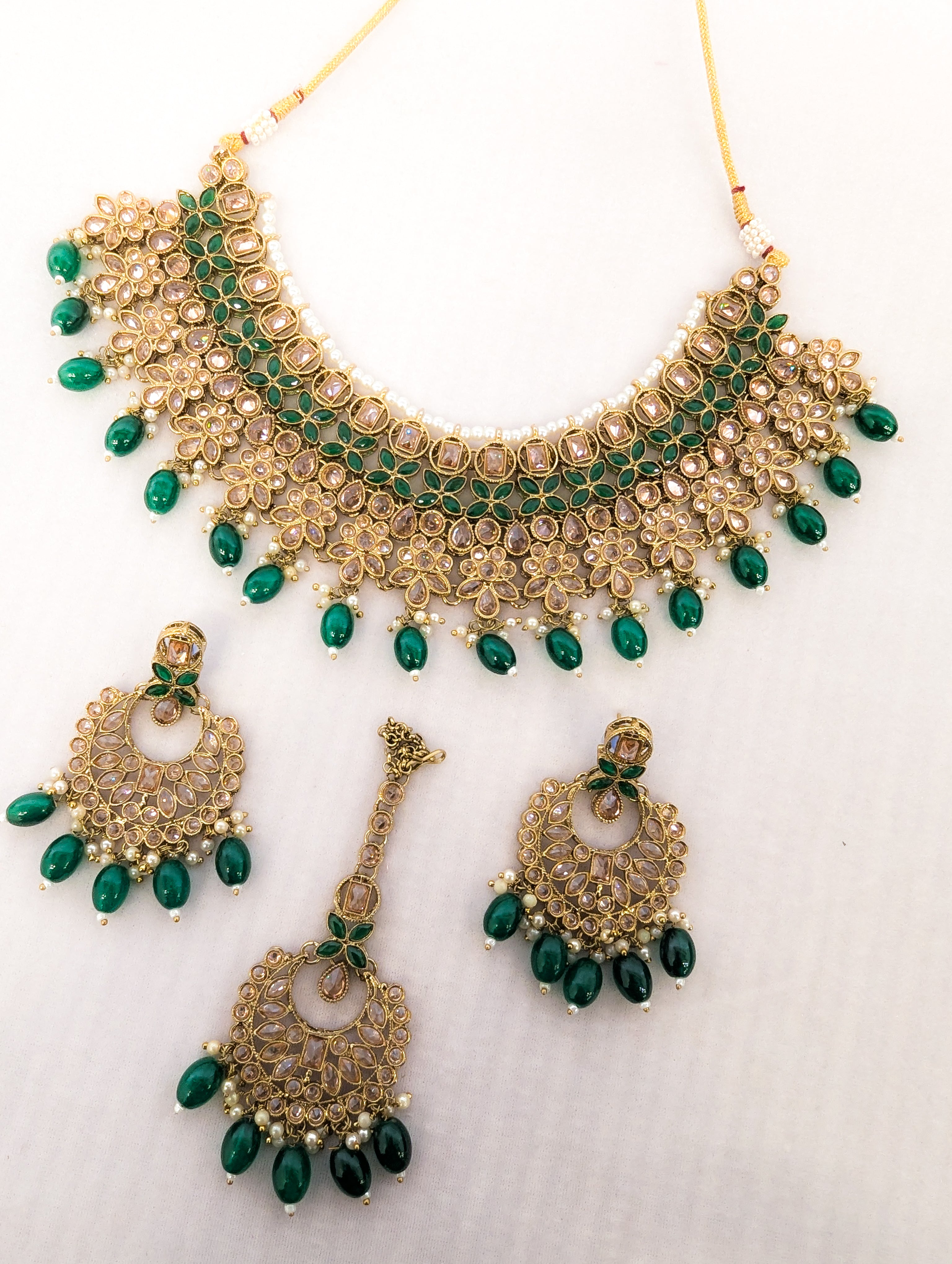 LEELA POLKI Full Set Jewelry - Handmade Indian Bridal Necklace, Earrings & Bracelet Set for Weddings, Parties & Special Occasions