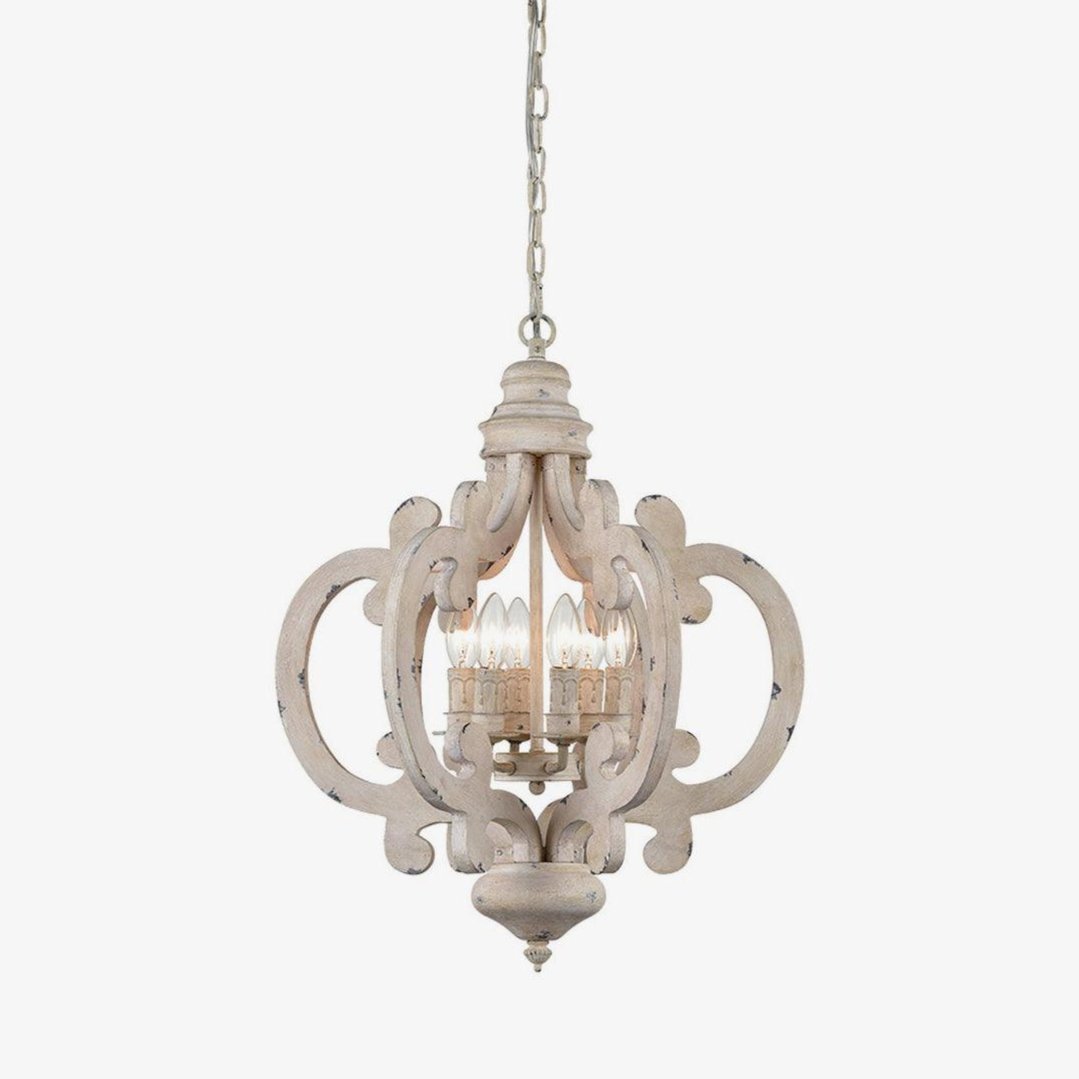 Vintage White Chandelier - Elegant Antique Style Ceiling Light Fixture for Dining Room, Bedroom, or Living Room Decor