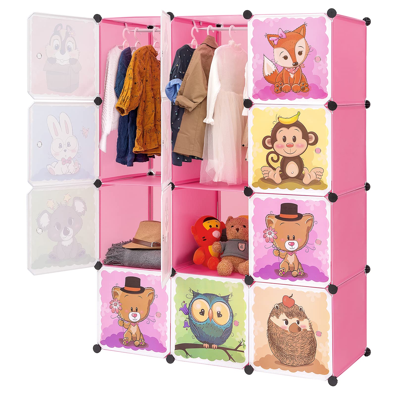 BRIAN & DANY 12-Cube Portable Closet Wardrobe - Foldable Storage Organizer for Clothes, Shoes & Toys | Space-Saving Plastic Clothing Cabinet | Ideal for Bedroom, Dorm & Small Spaces (Pink)
