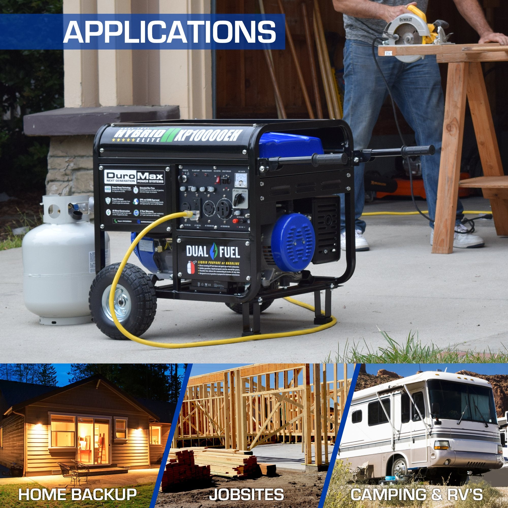 DuroMax XP10000EH 8000W/10000W Dual Fuel Portable Generator with Electric Start - Ideal for Home Backup Power, Camping & Emergency Use
