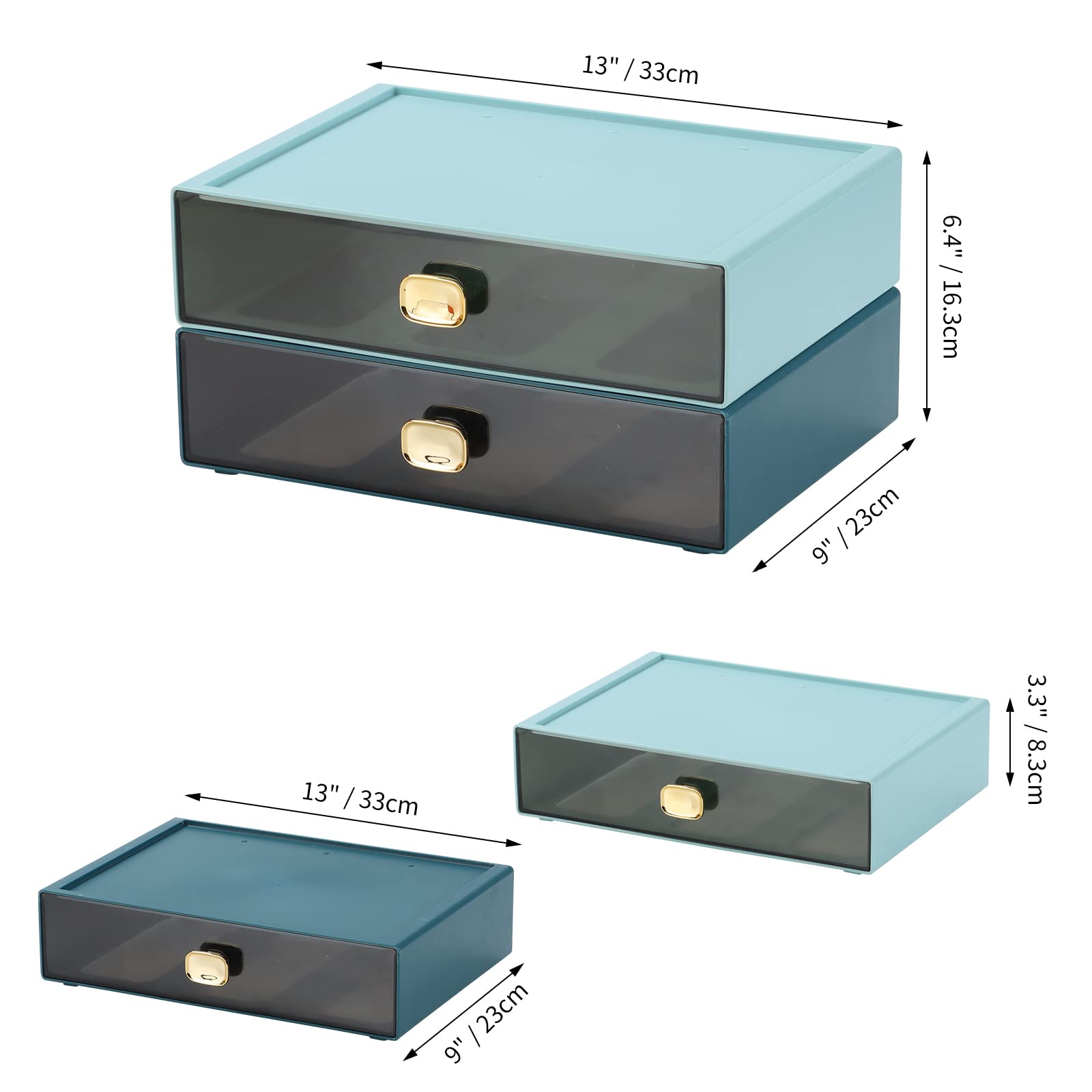 Spacious Desktop Storage Box with 2 Large Drawers - Stackable Office Desk Organizer for Printer Paper & Accessories - Blue & Cyan Plastic Drawers for Workspace & Home Organization | Perfect for Office Supplies, Craft Storage & Home Office Setup