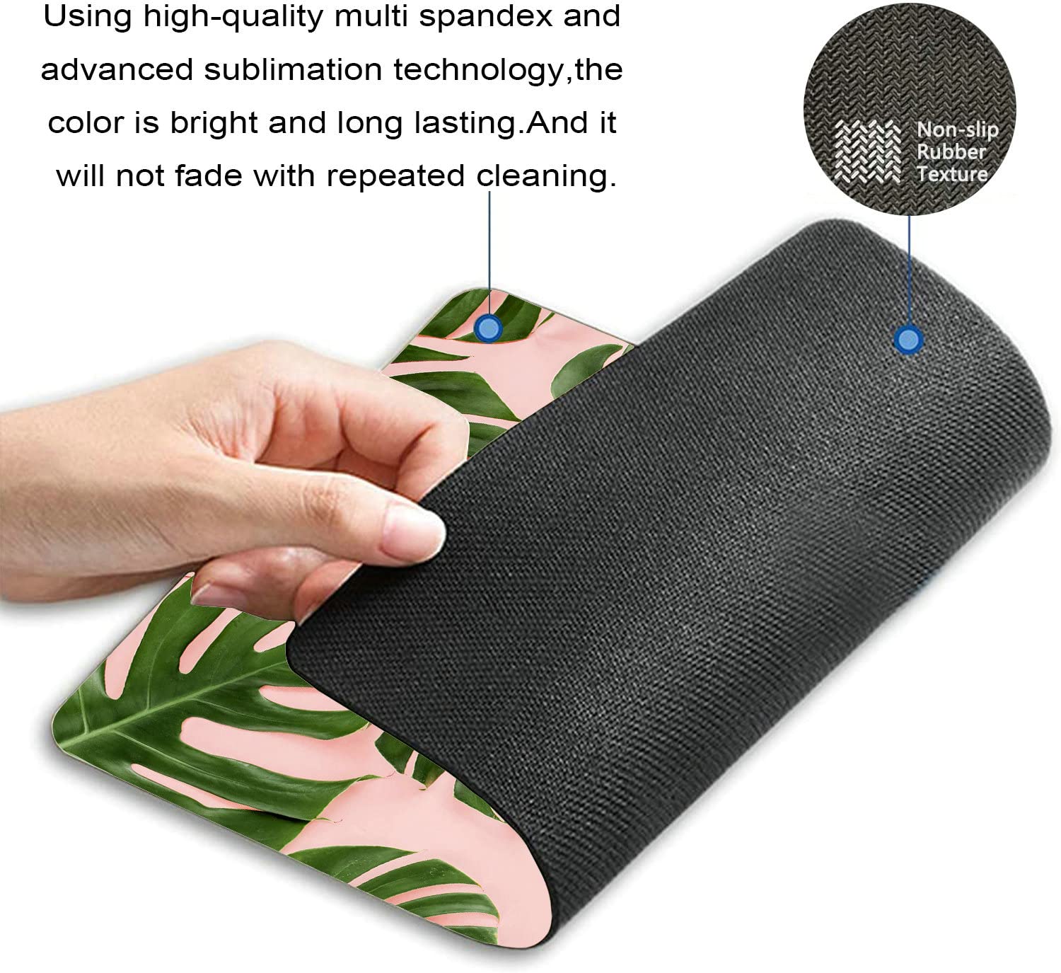 Tropical Monstera Leaf Mouse Pad - Non-Slip Rubber Gaming Mousepad with Palm Tree Design on Pink Background, 9.5