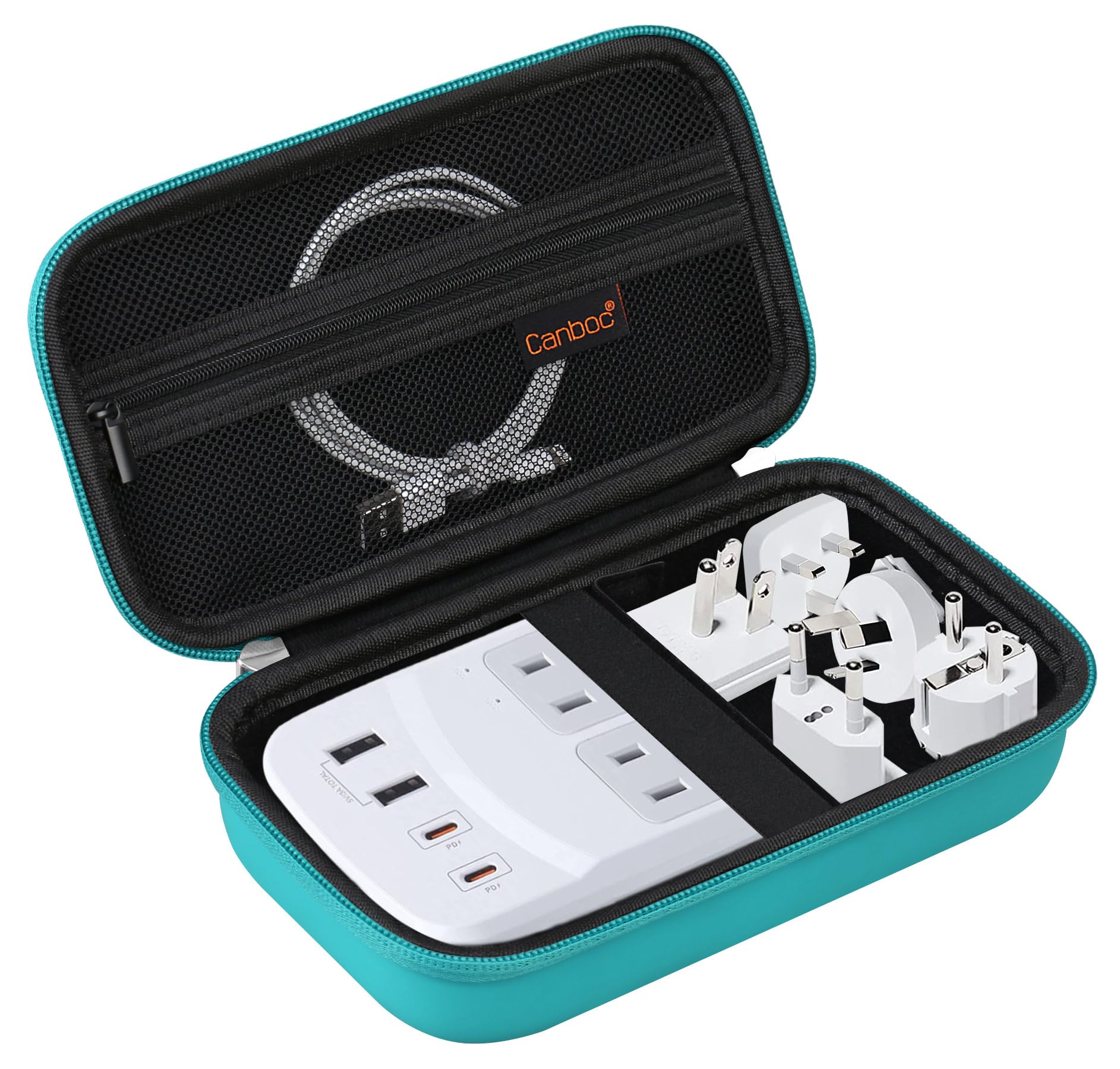 Canboc Travel Organizer Case for Ceptics Universal Travel Adapter Kit - Compact Mesh Storage Bag with Zipper for USB Cables & Accessories (Turquoise) - Perfect for Business Trips, Vacations & International Travel