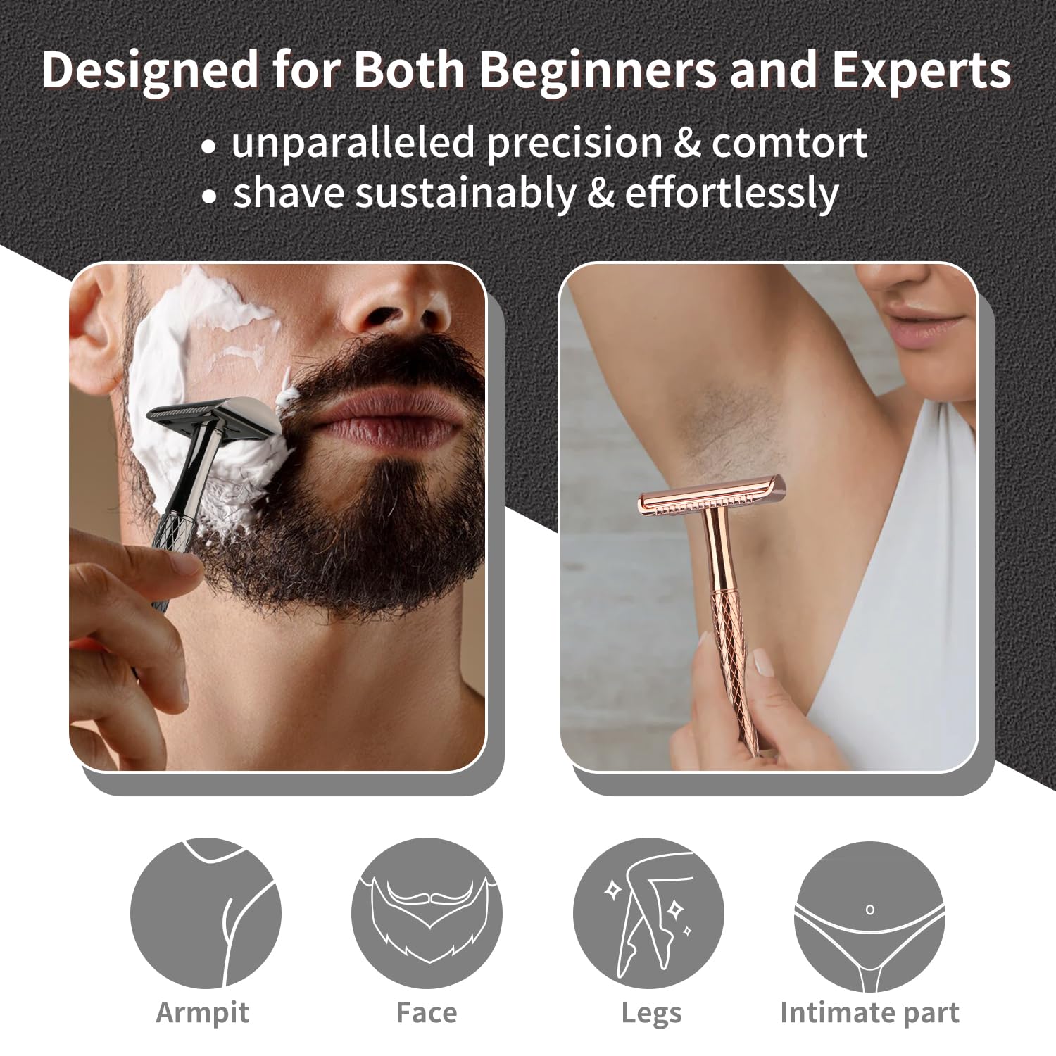 Premium Gun Black Safety Razor Kit - 1 Stainless Steel Razor, 10 Blades + Blade Bank with 30 Extra Blades | Perfect for Men's Wet Shaving & Travel Grooming