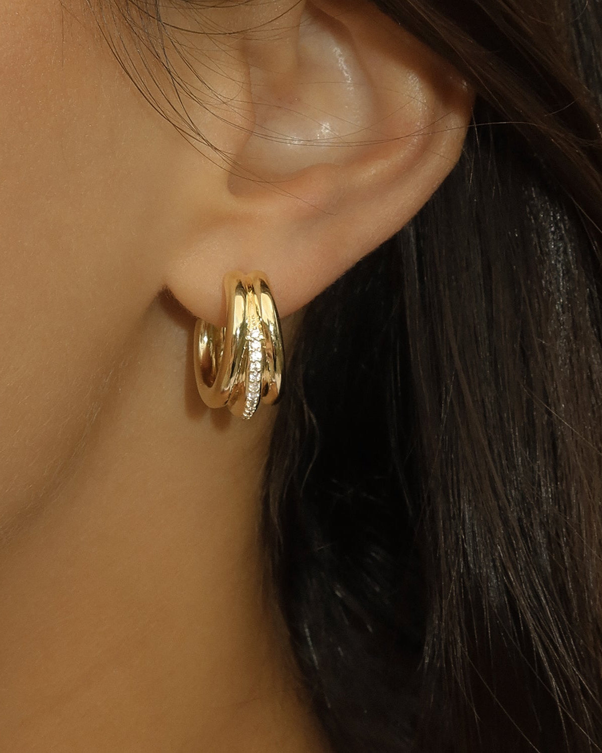 Triplette Pavé Hoops - Elegant Diamond Studded Earrings for Women | Perfect for Parties, Weddings & Special Occasions