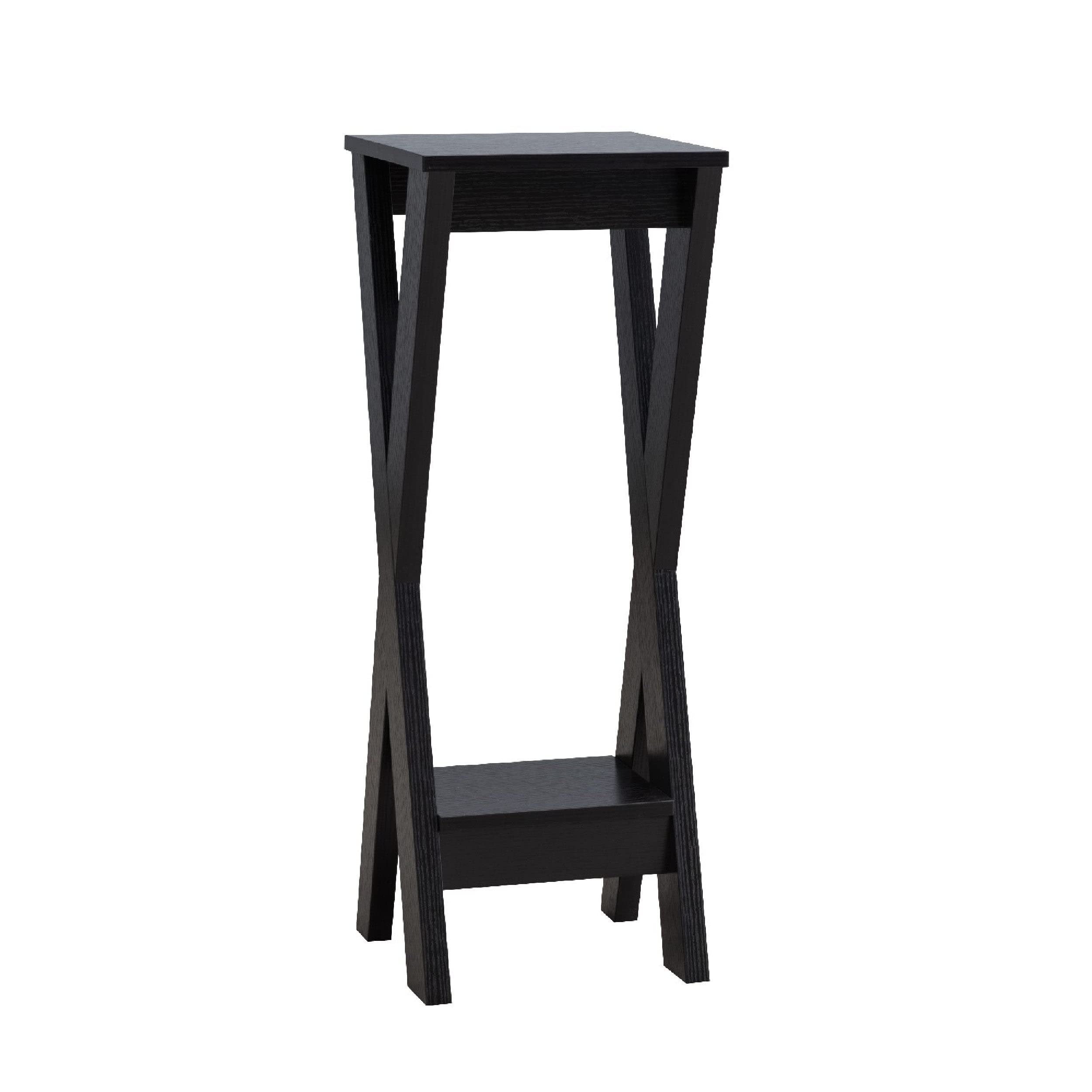 32 Inch Modern Plant Stand with X-Shaped Legs & Open Shelf - Medium Dark Brown MDF Wood for Living Room, Bedroom, or Office Decor