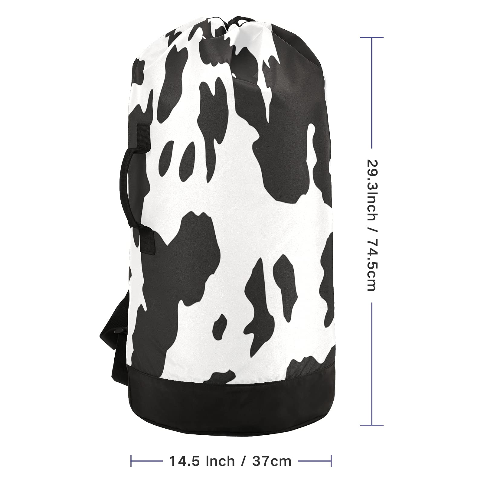 Waterproof Cow Print Laundry Bag with Drawstring Closure & Shoulder Straps - Durable Dirty Clothes Hamper, Storage Basket for Travel, Dorm, Camping & Home Organization