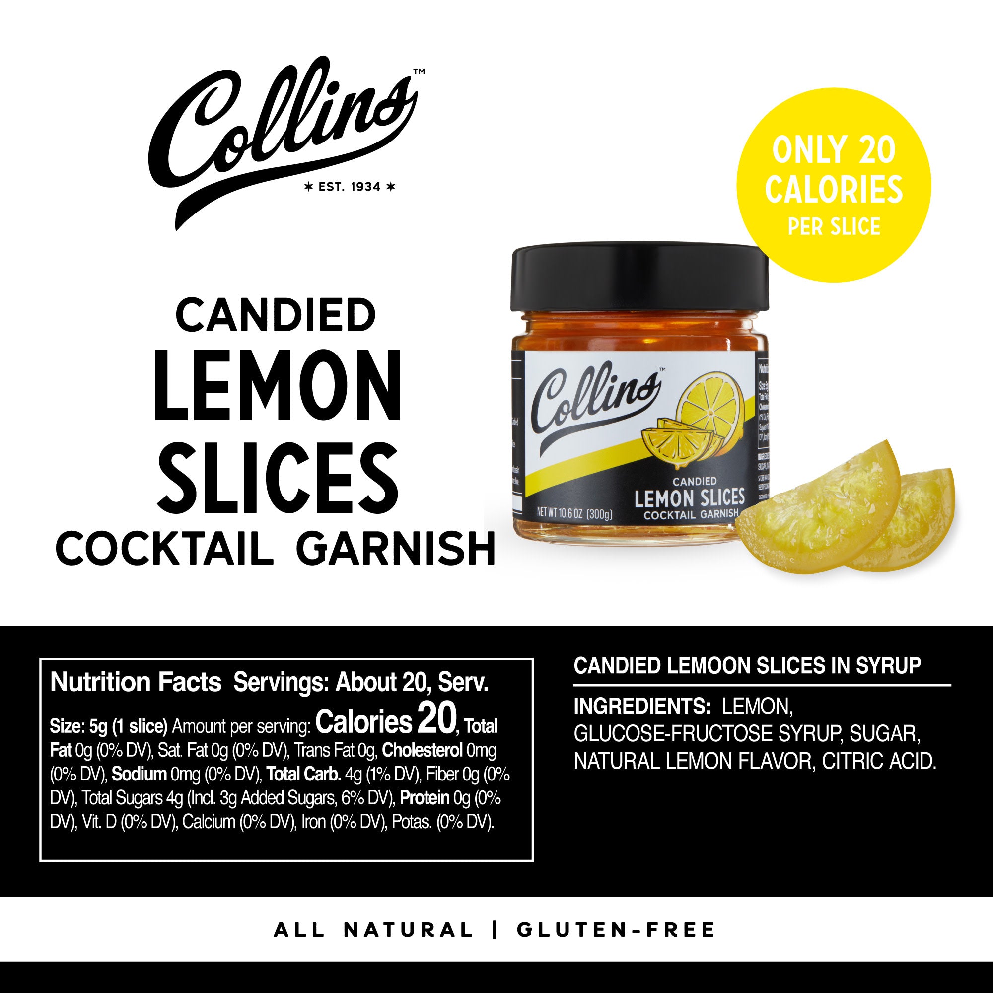 Sweet Candied Lemon Slices in Syrup - 10.6 oz Jar | Gourmet Dessert Topping for Cakes, Cocktails & Tea | Premium Baking Ingredient & Cocktail Garnish
