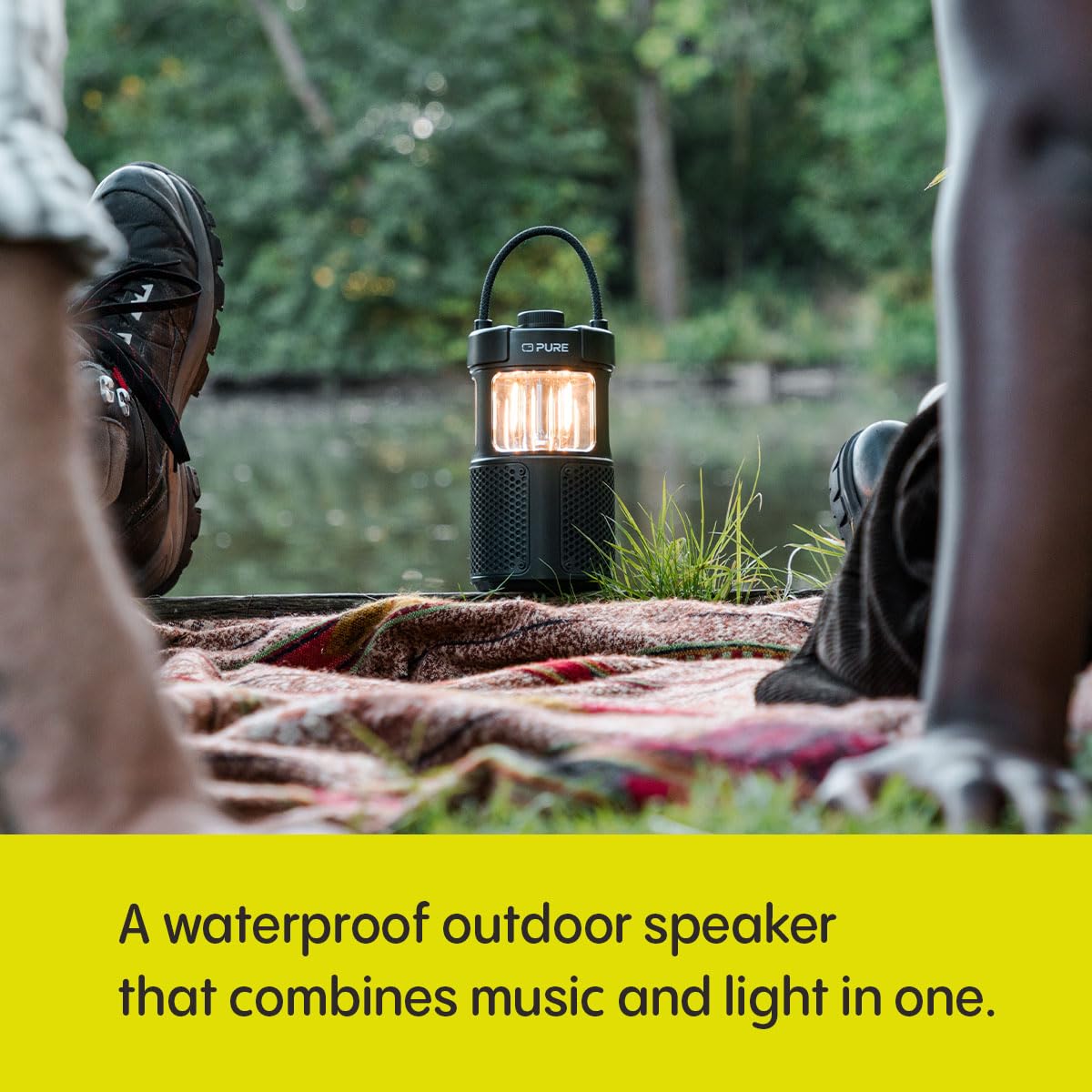 Pure Woodland Glow Outdoor Bluetooth Speaker with LED Light - Bluetooth 5.3, 360° Surround Sound, IPX6 Waterproof, 14-Hour Battery Life | Perfect for Garden Parties, Camping Trips & Backyard Gatherings (Green)
